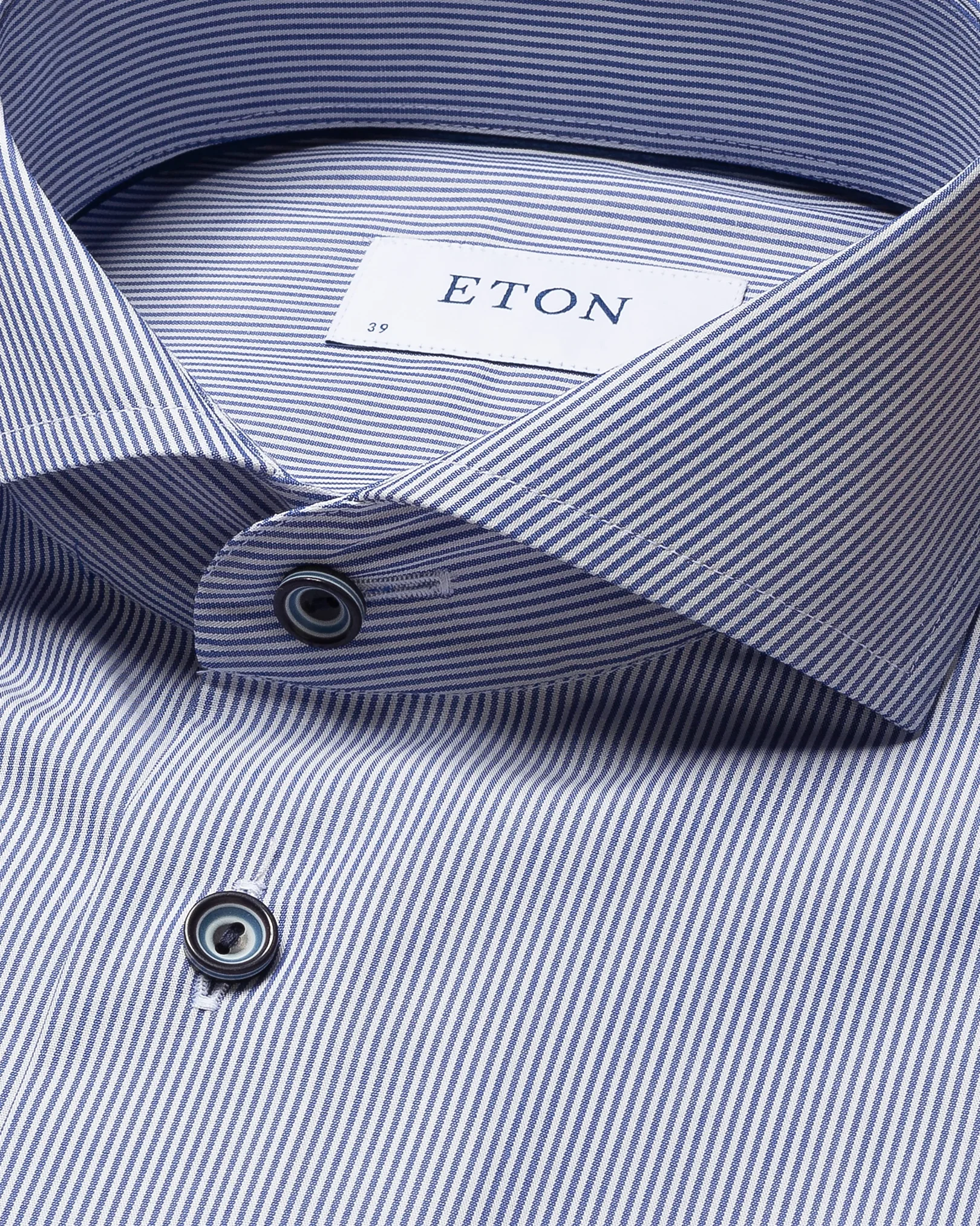 Eton - navy striped poplin shirt navy buttons extreme cut away