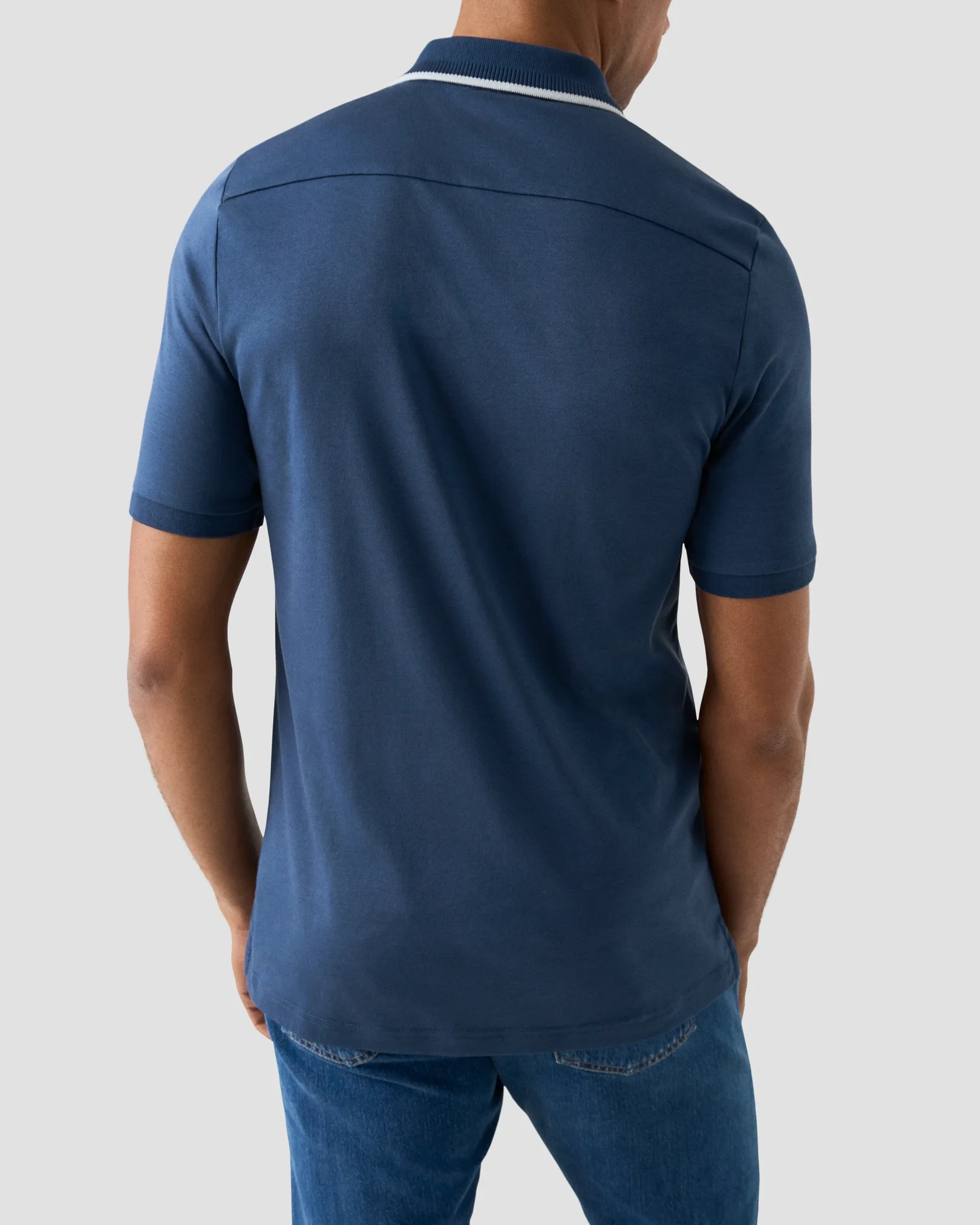 Eton - dark blue cotton interlock polo shirt