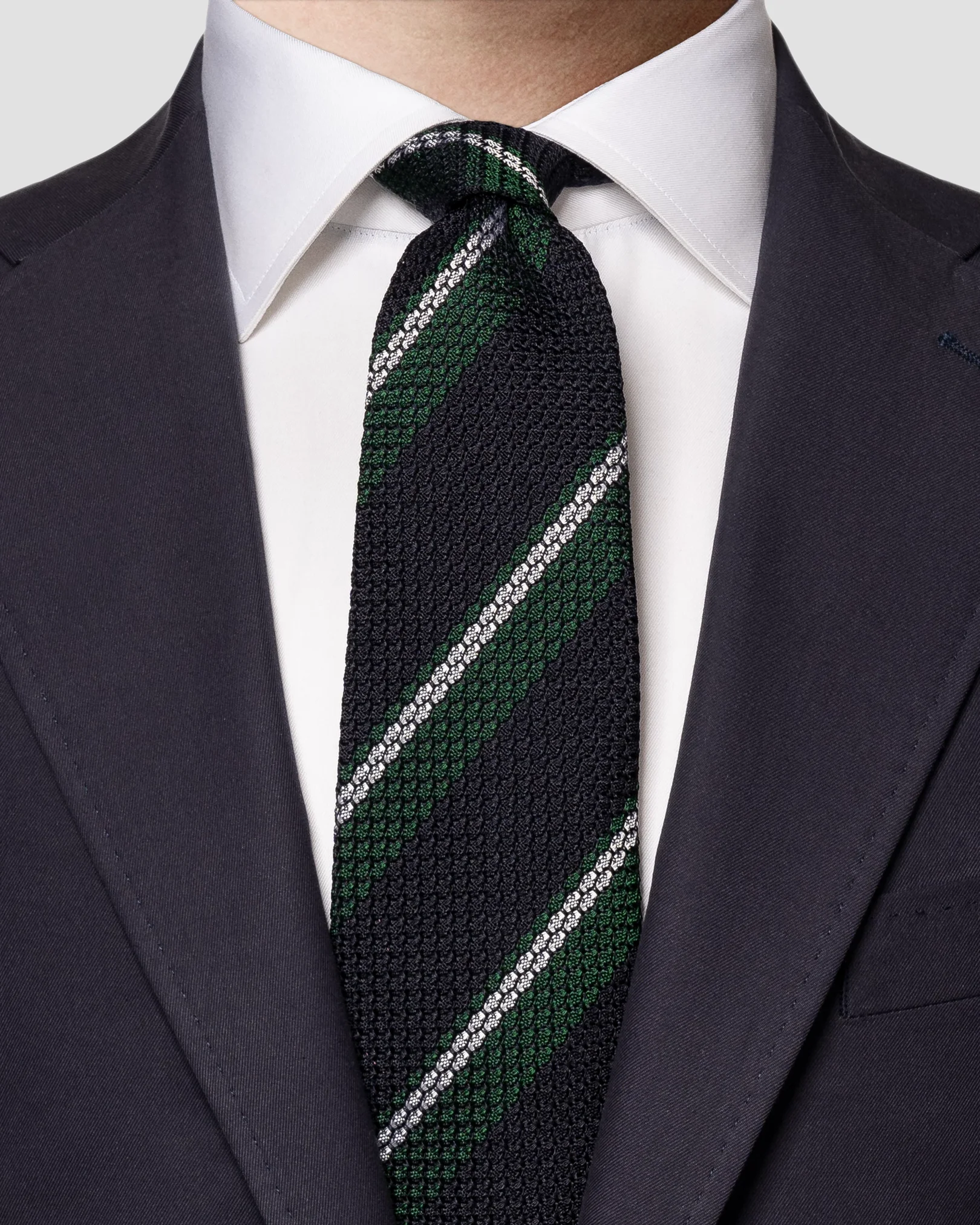 Eton - dark green grenadine striped tie