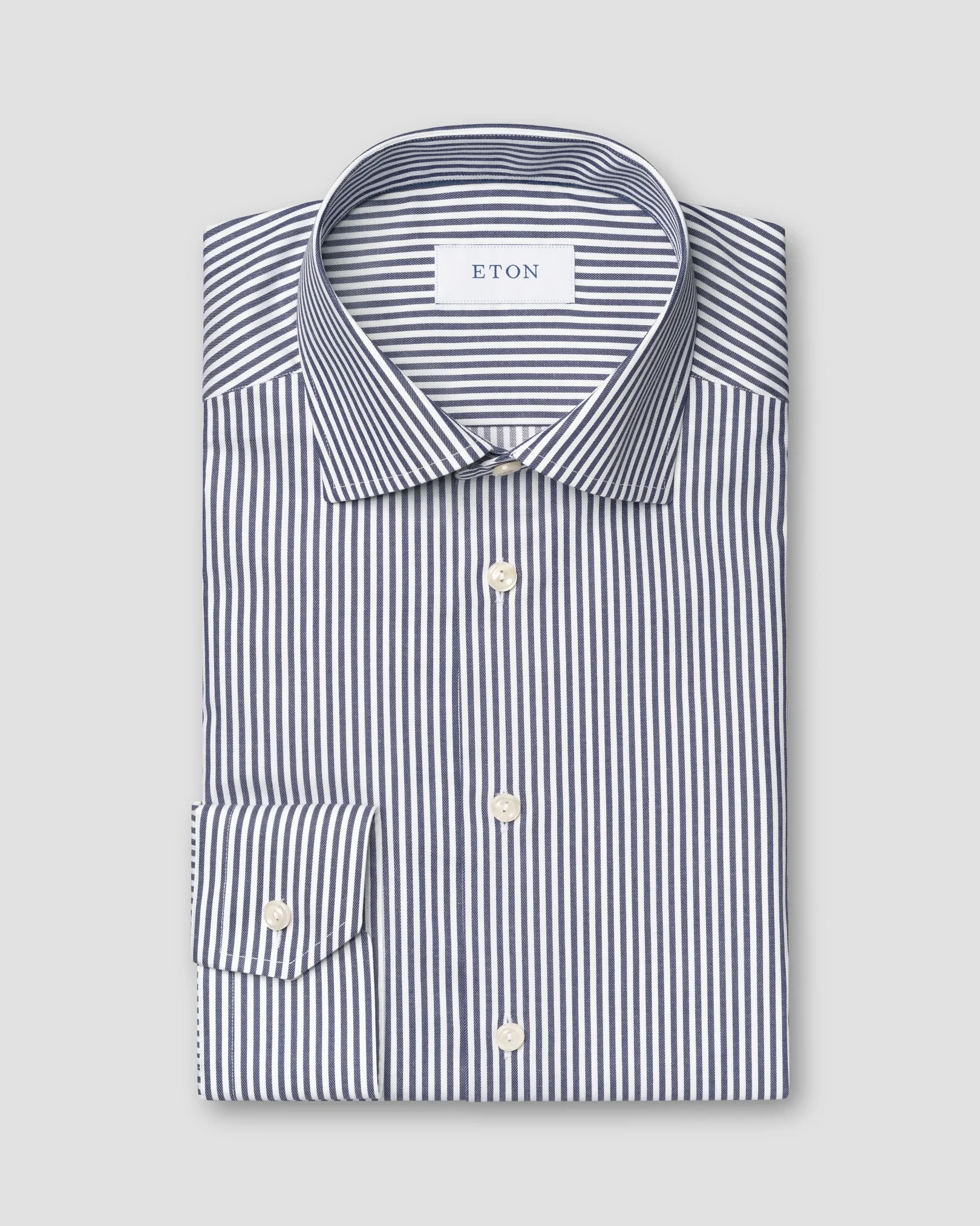 Eton - navy blue striped cotton tencel tm lyocell shirt