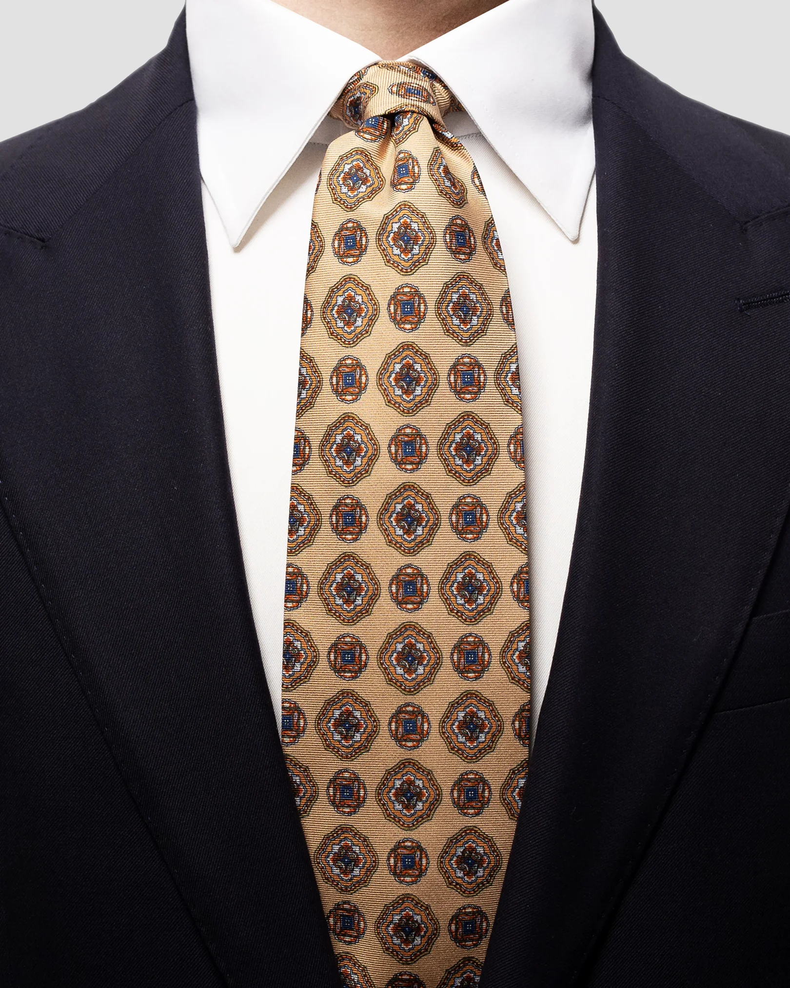 Eton - beige front tail printed tie