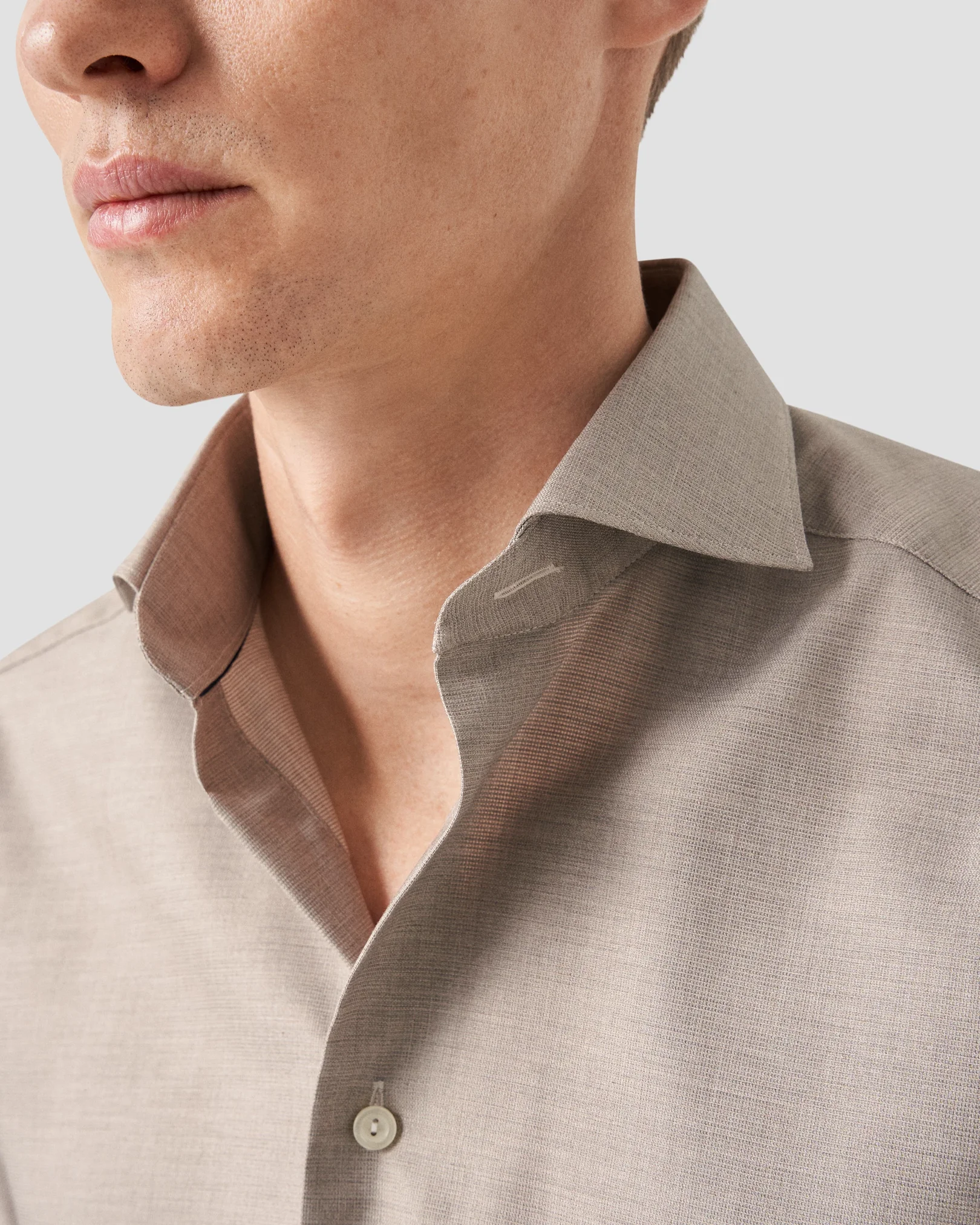 Eton - beige twill wide spread shirt