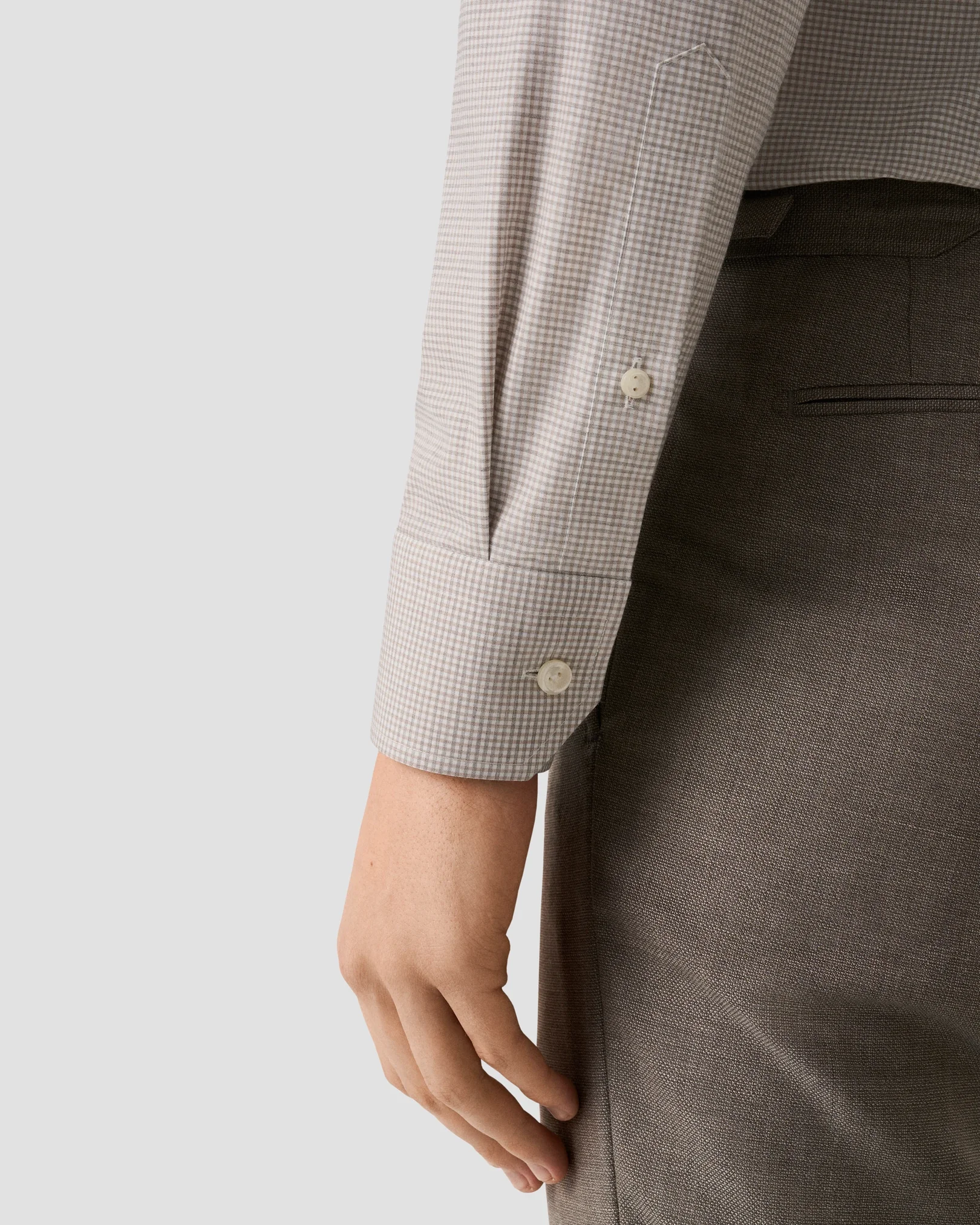 Eton - beige check fine twill shirt cutaway