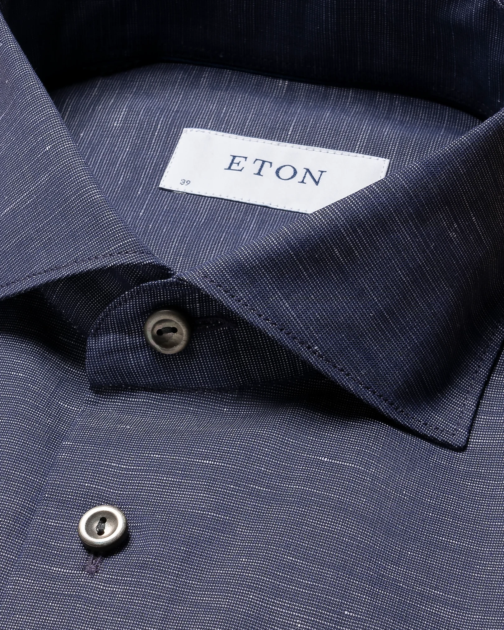 Eton - solid navy cotton linen shirt