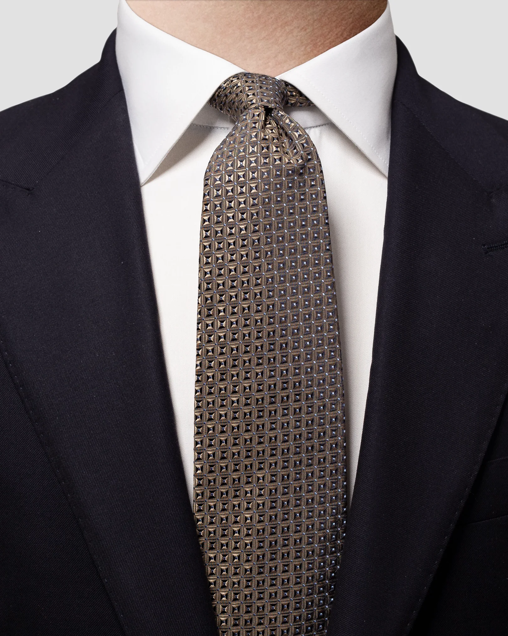 Eton - brown geometric silk tie geometric