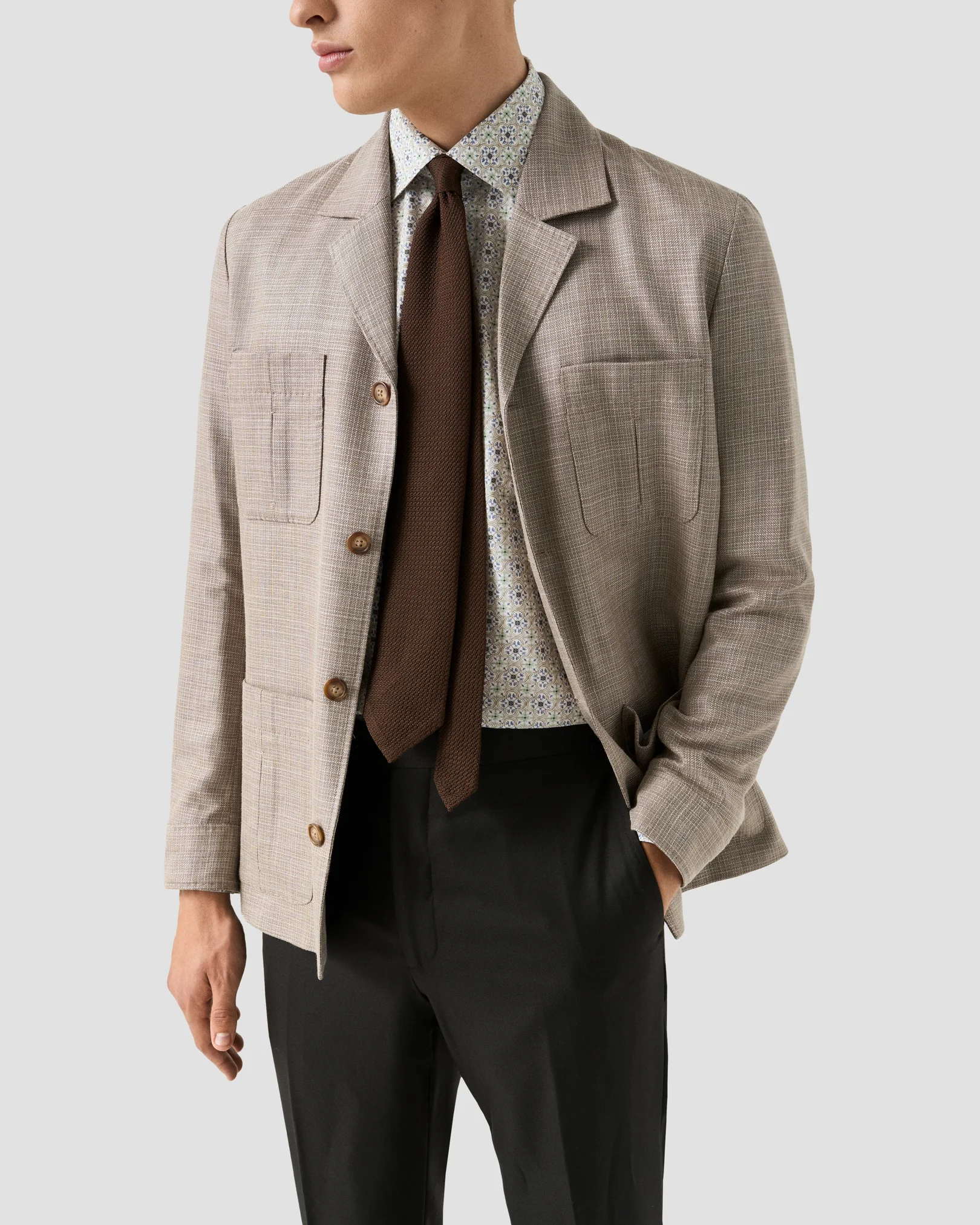 Eton - light blue motif cotton and tencel tm lyocell shirt