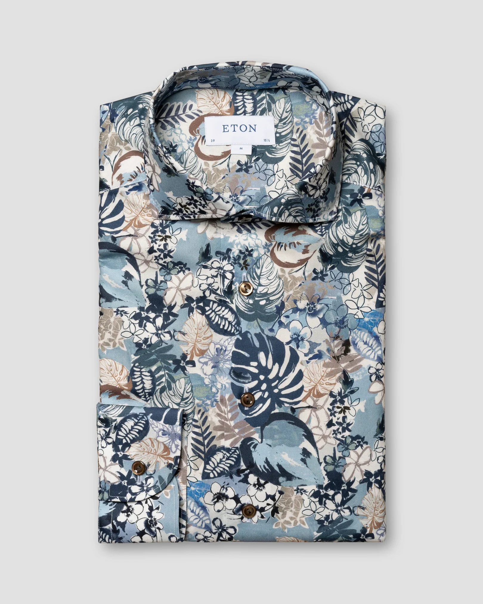 Eton - mid blue twill floral print