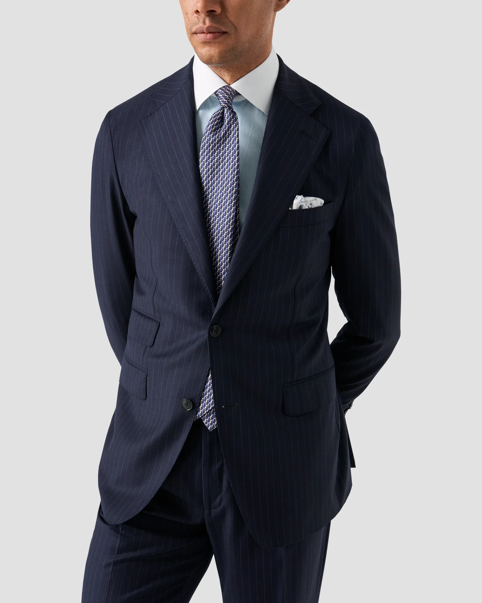 Eton - white collar striped twill shirt