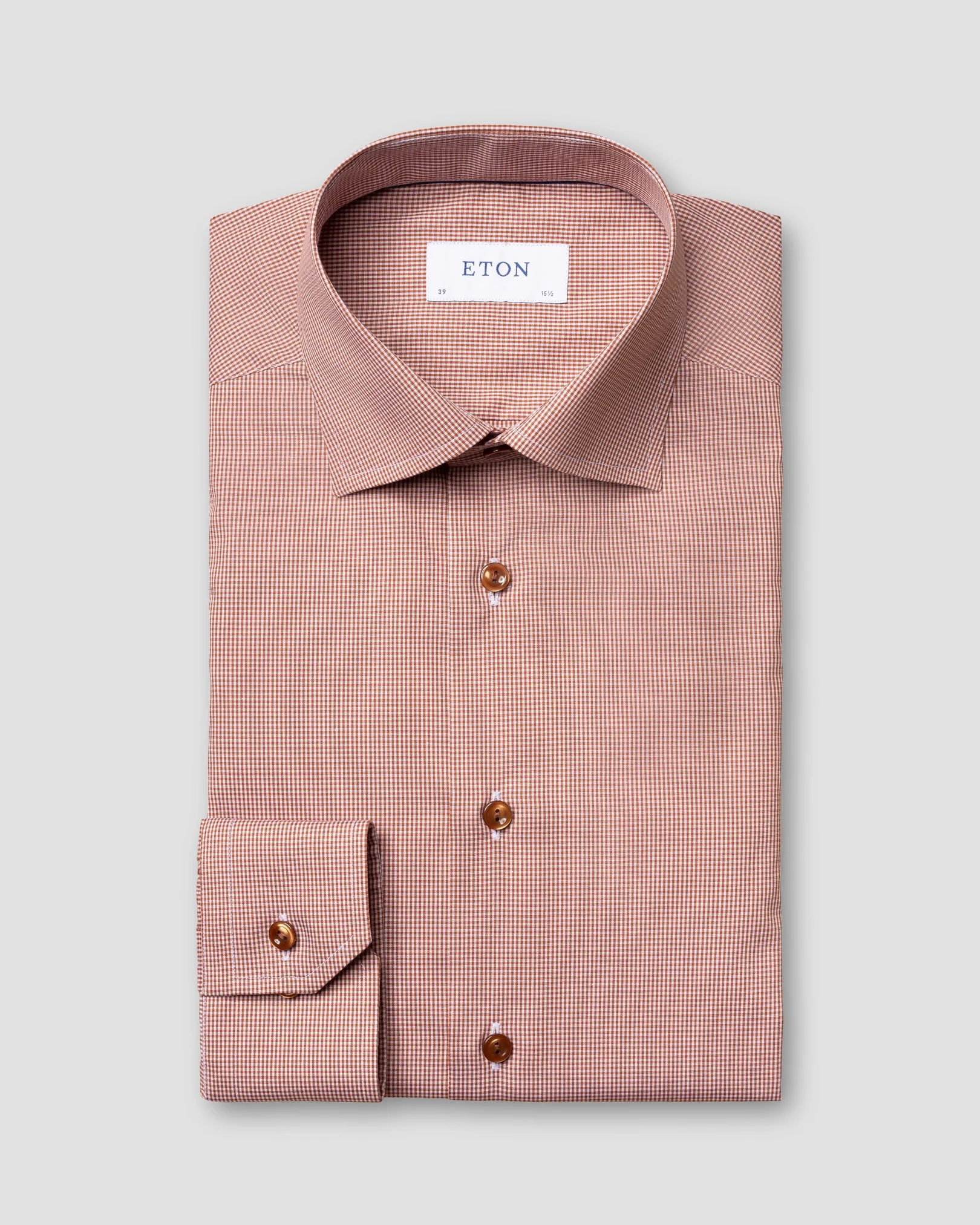 Eton - brown mini gingham poplin shirt