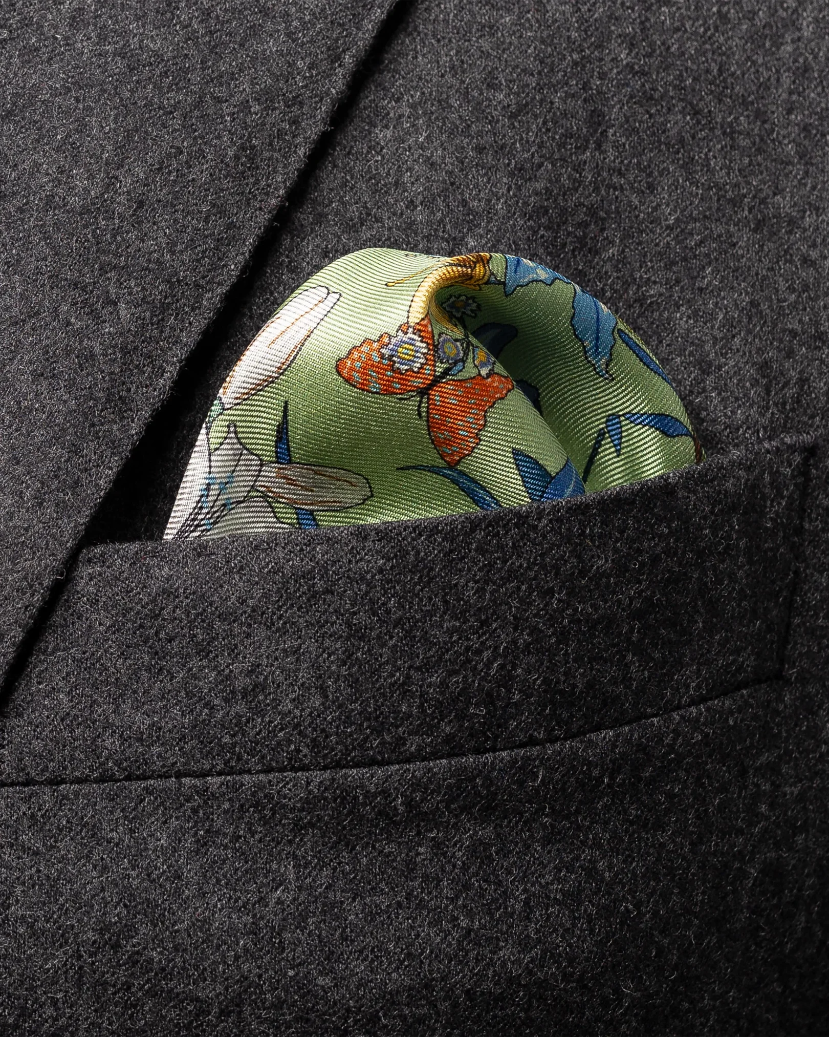 Eton - green floral silk pocket square
