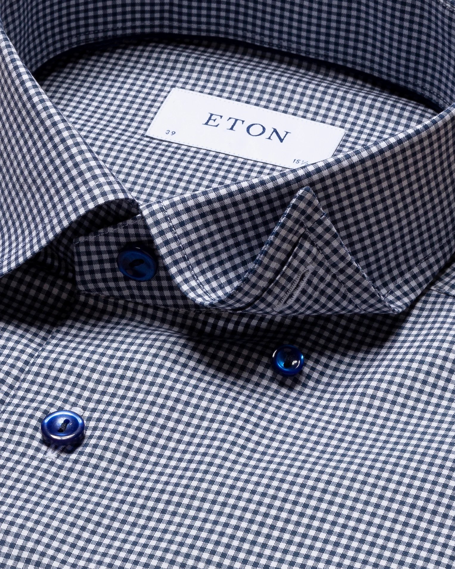 Eton - navy checked fine twill shirt