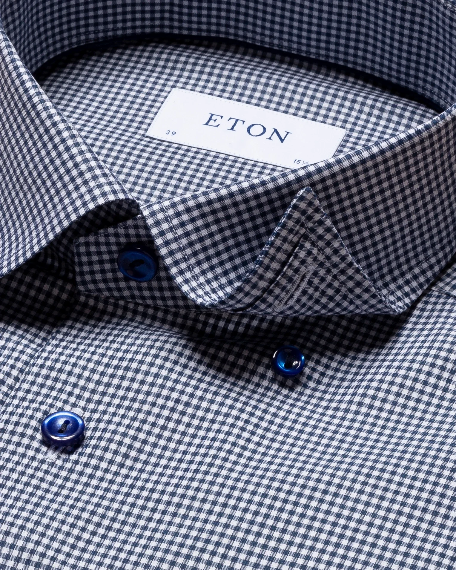 Eton - navy checked fine twill shirt