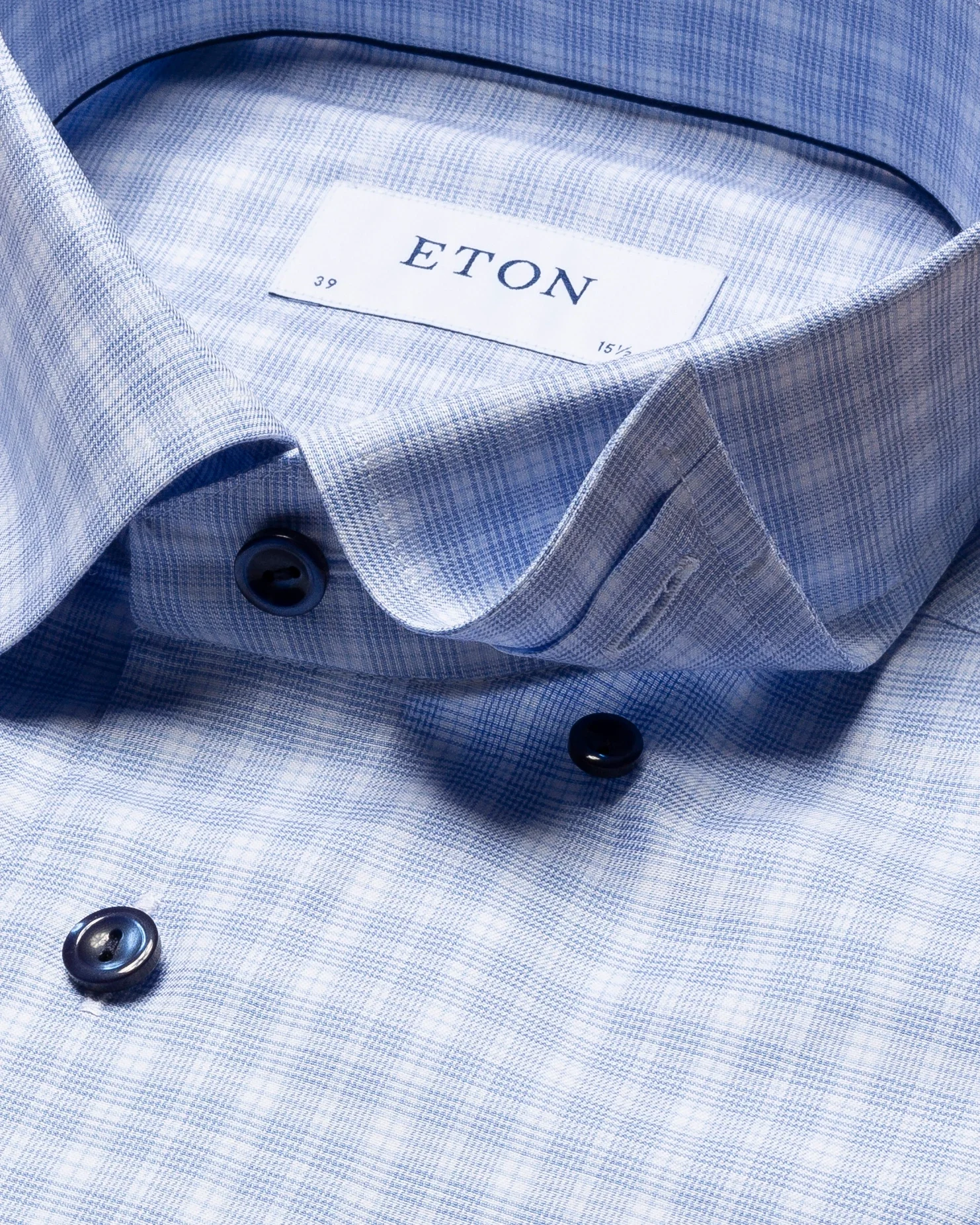 Eton - light blue cotton tencel stretch button under single contemporary