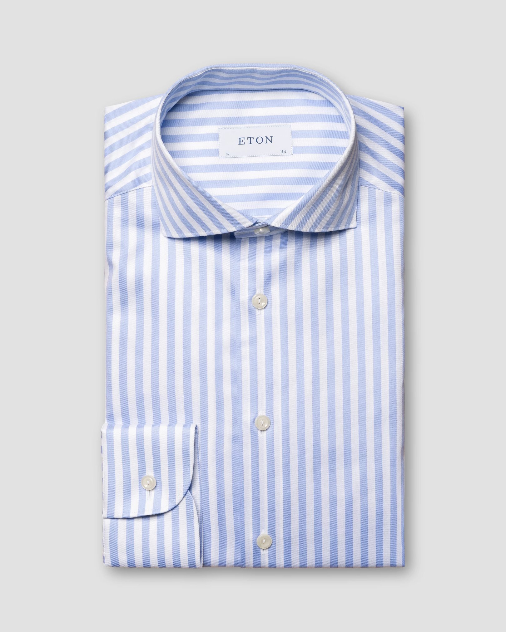 Eton - light blue twill wide spread bold striped