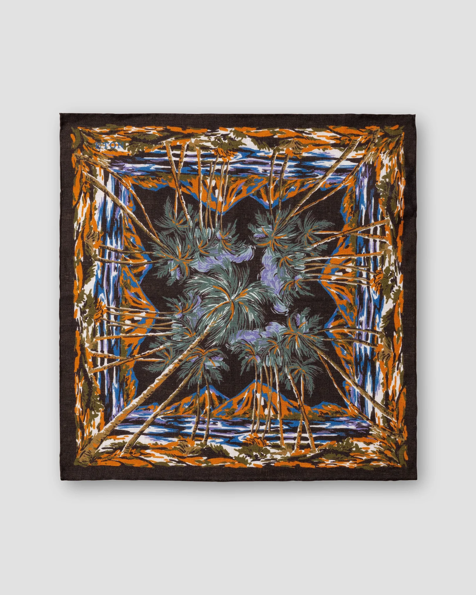 Eton - black palm print linen pocket square
