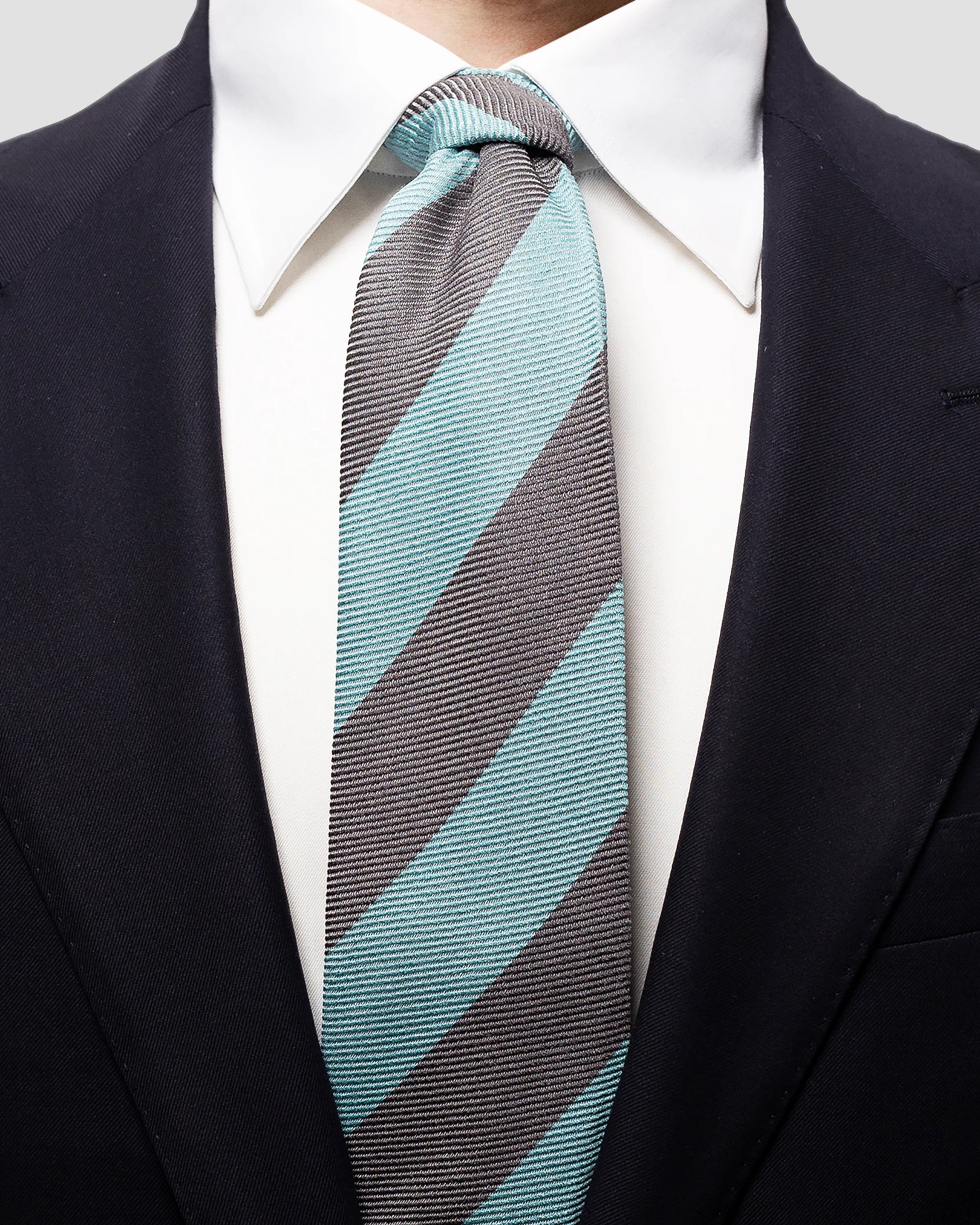Eton - grey turquoise bold striped tie
