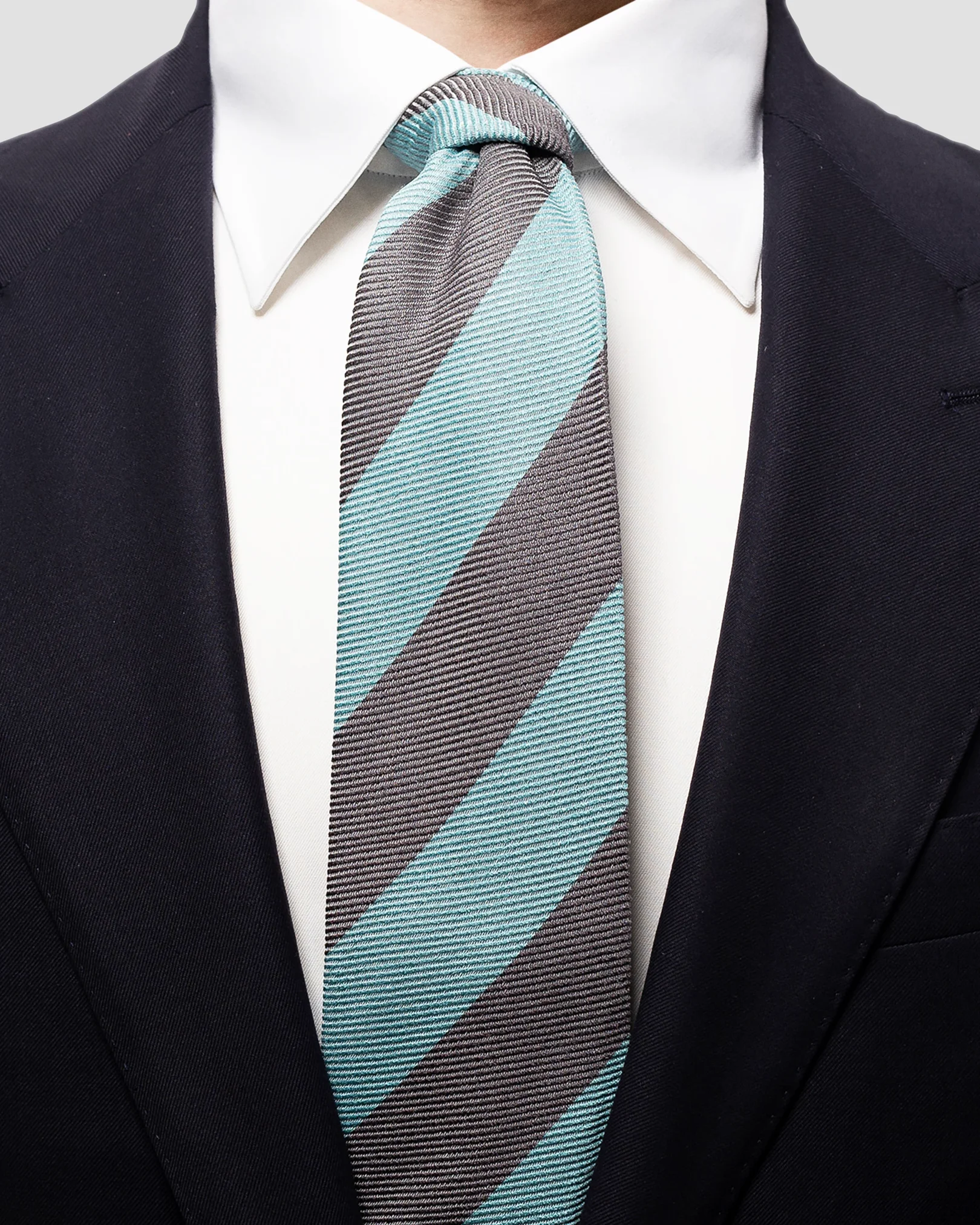 Eton - grey turquoise bold striped tie