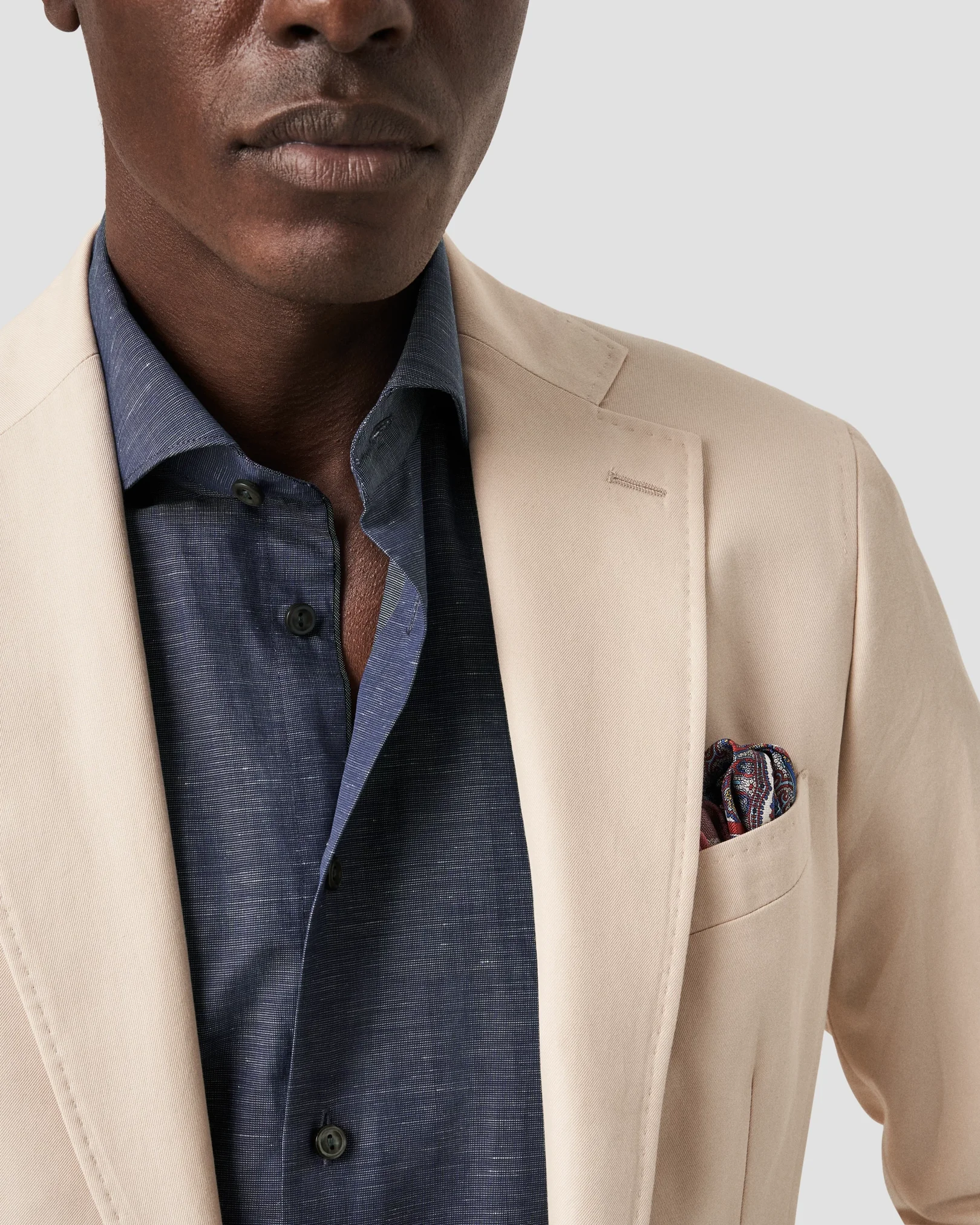 Eton - solid navy cotton linen shirt