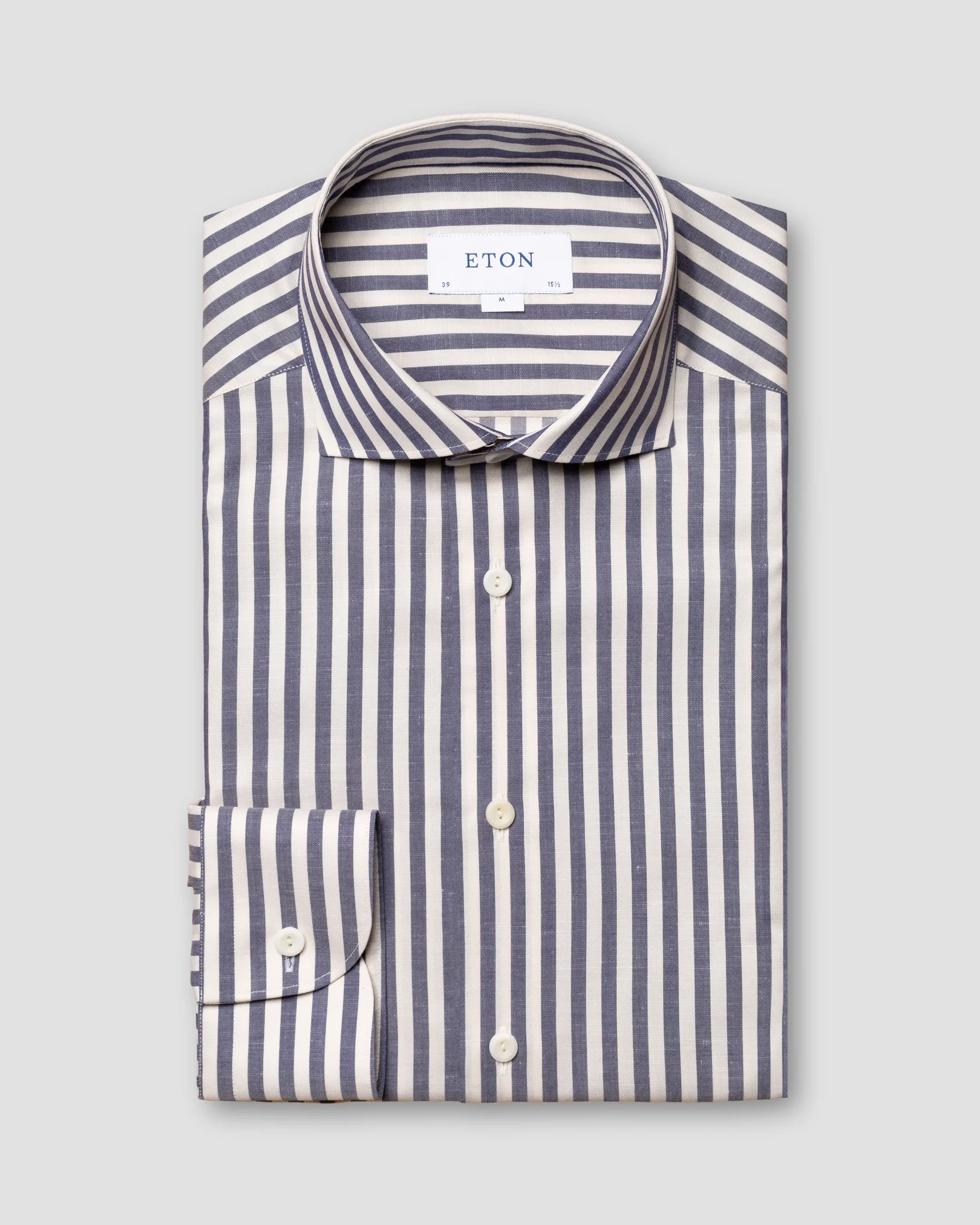 Eton - navy blue bengal stripe linen cotton shirts