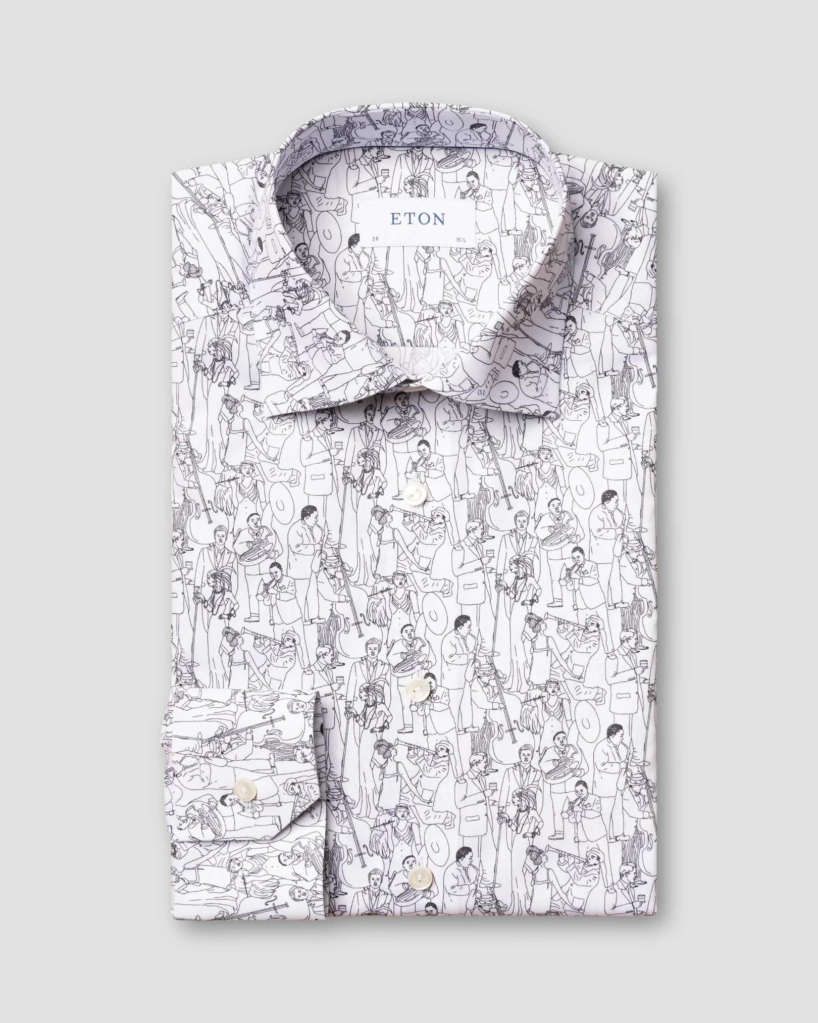 Eton - jazz line drawing printed twill shirt