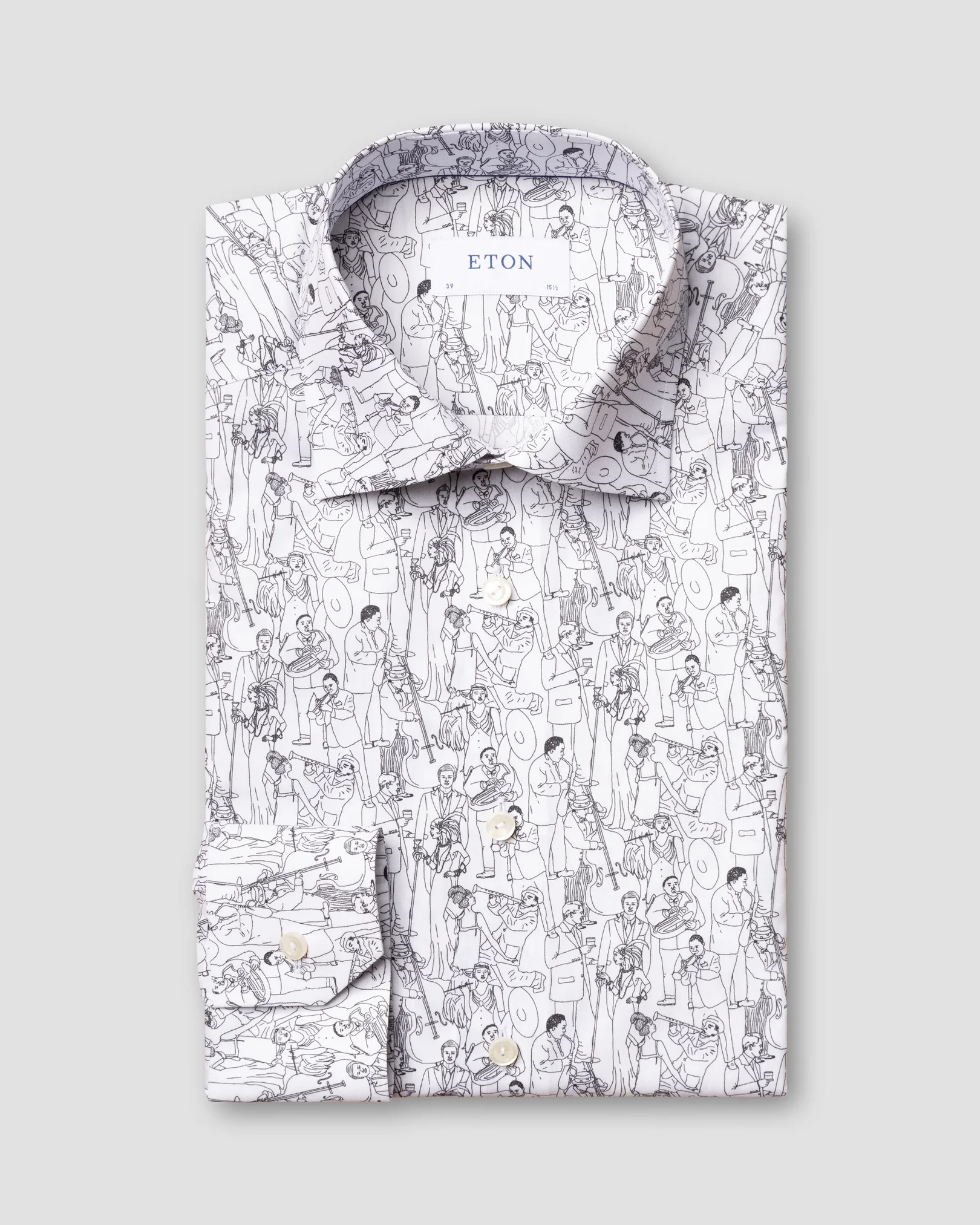Eton - jazz line drawing printed twill shirt