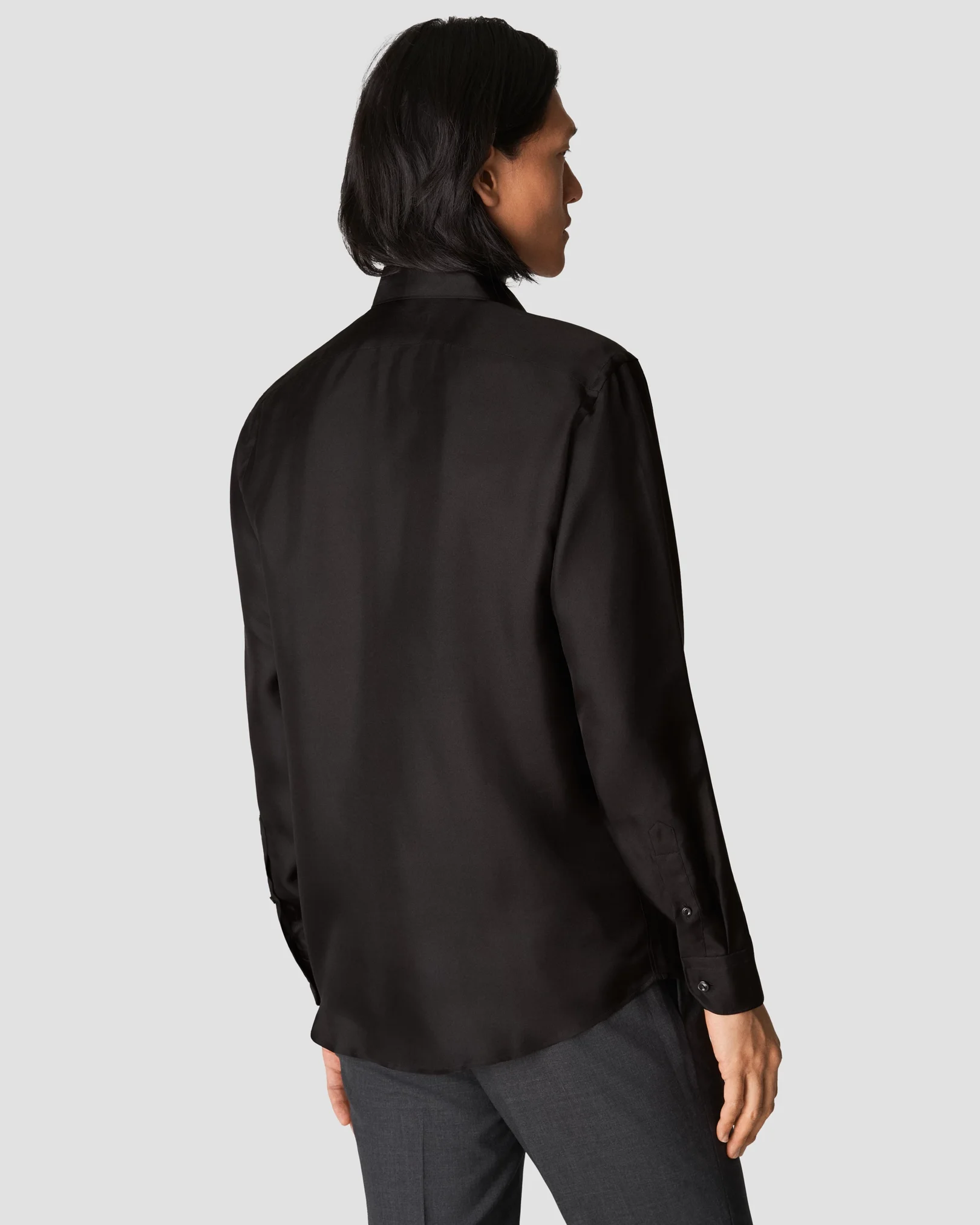 Eton - black silk pointed rounded single one buttonhole slim soft