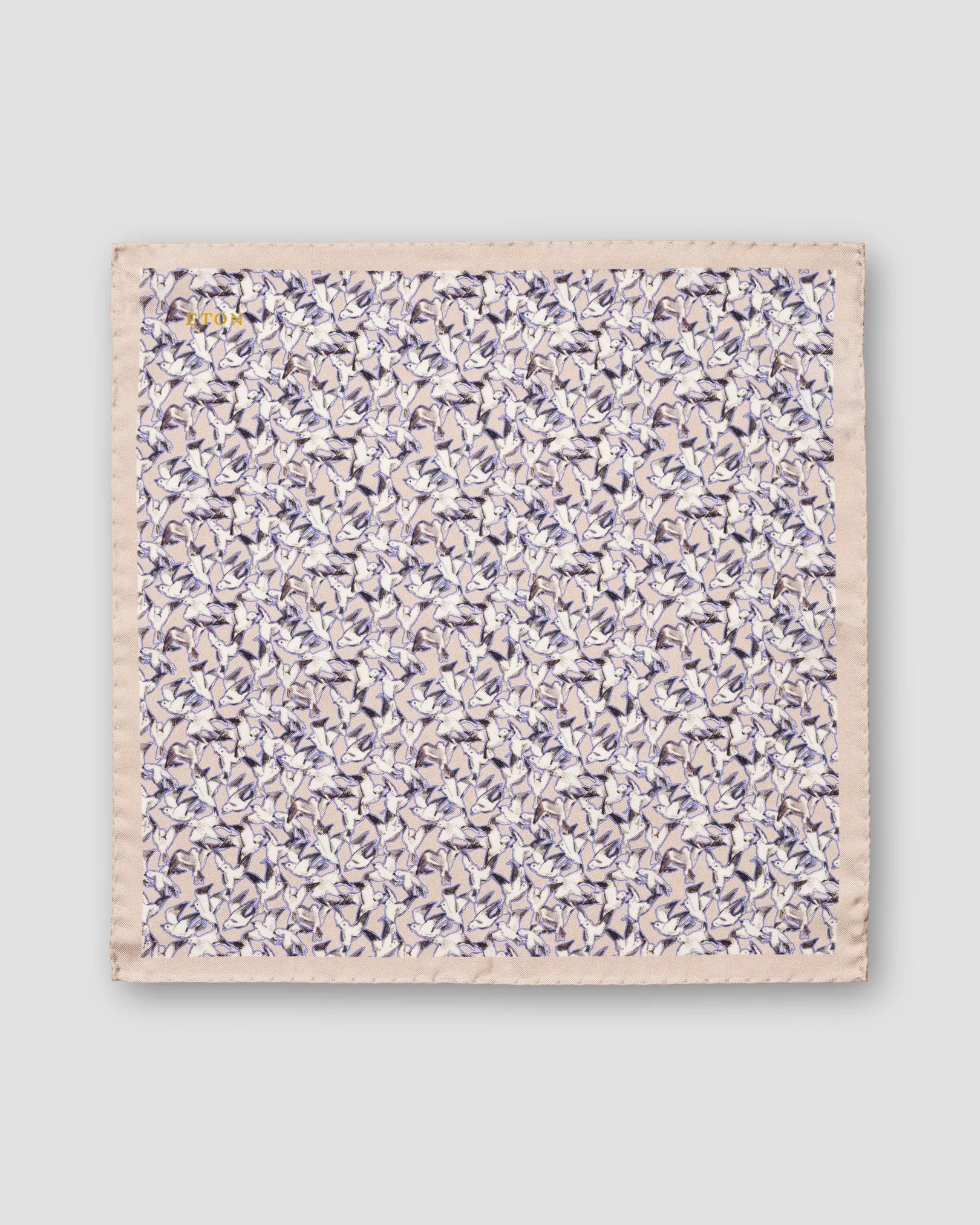 Eton - light brown birds print silk pocket square