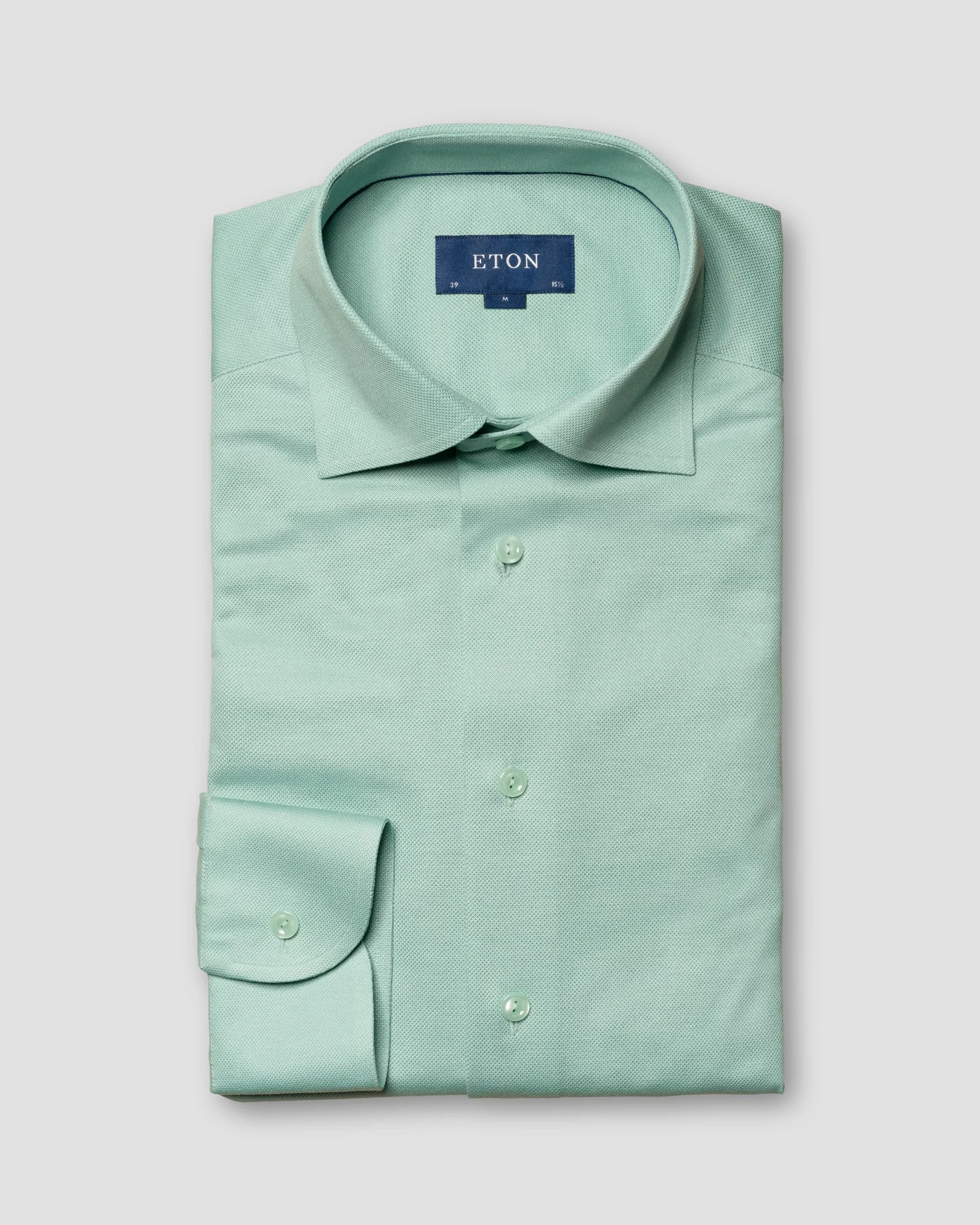 Eton - light green doub heavy piquet ocs wide spread no collar bones rounded single one buttonhole contemporary 4 way stretch