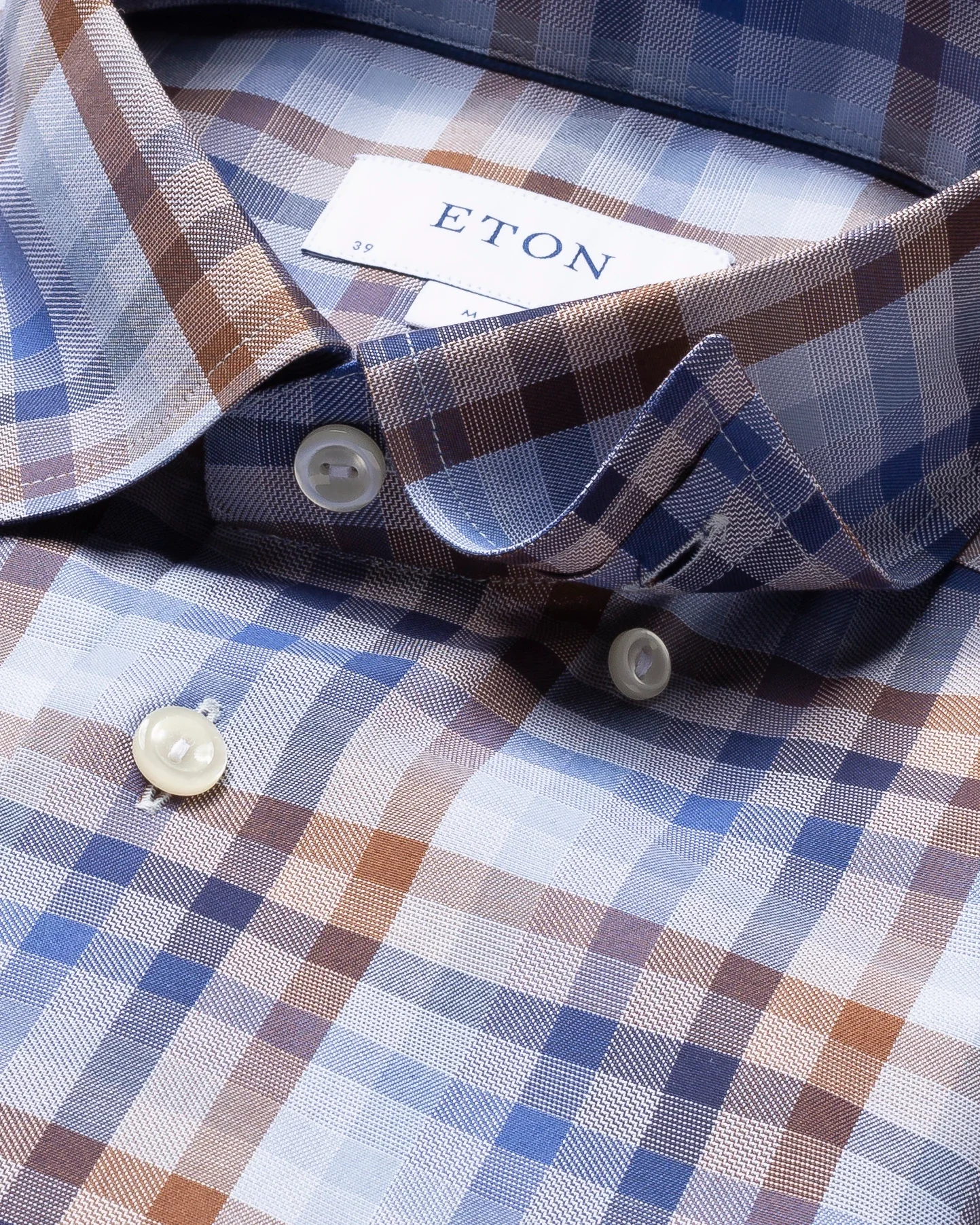 Eton - blue brown plaid signature twill shirt