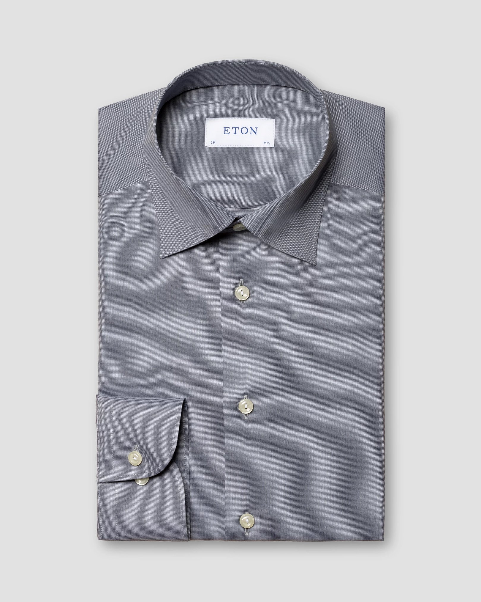 Eton - mid grey lightweight flannel button under single rounded contemporary