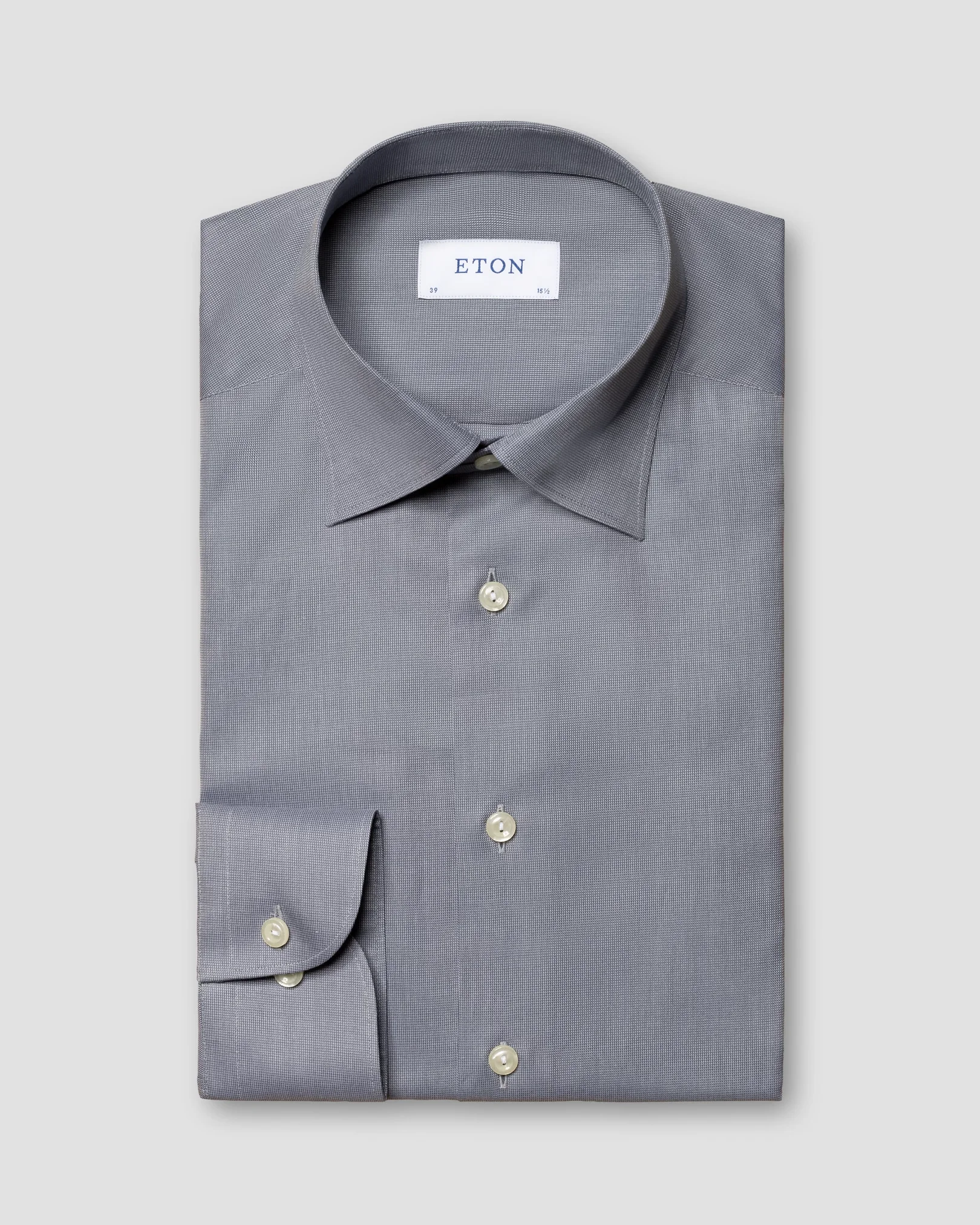 Eton - mid grey lightweight flannel button under single rounded contemporary