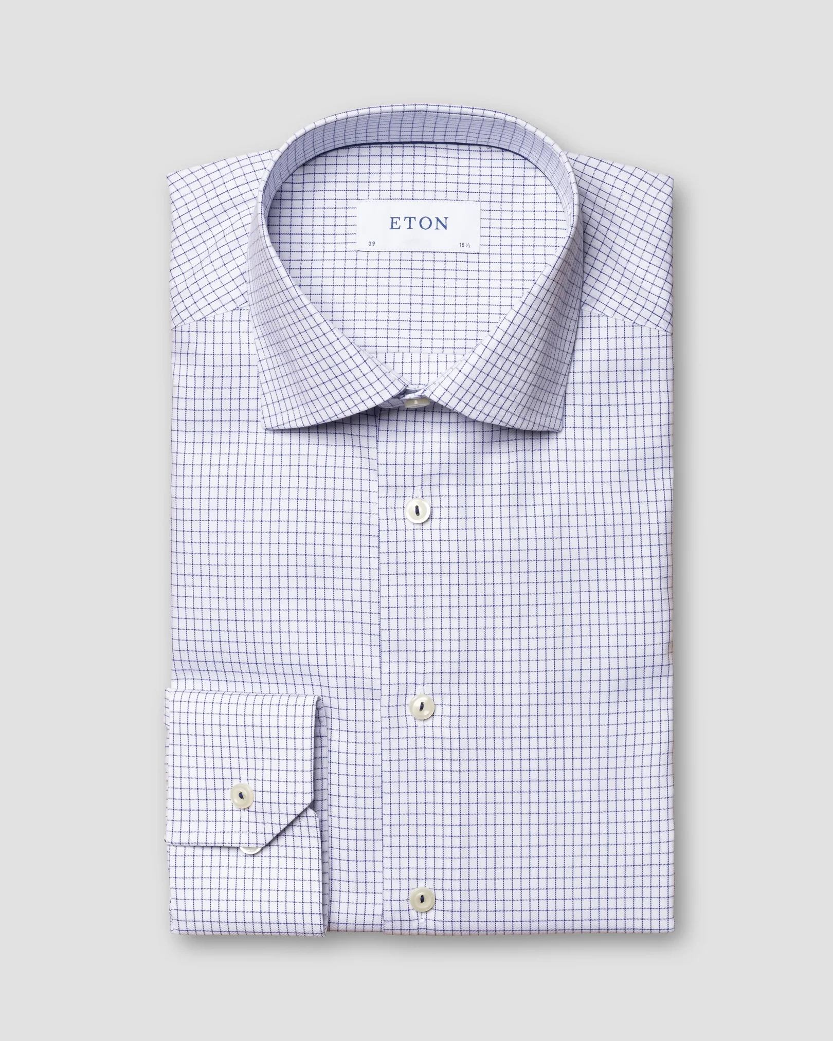 Eton - blue fine checked twill shirt