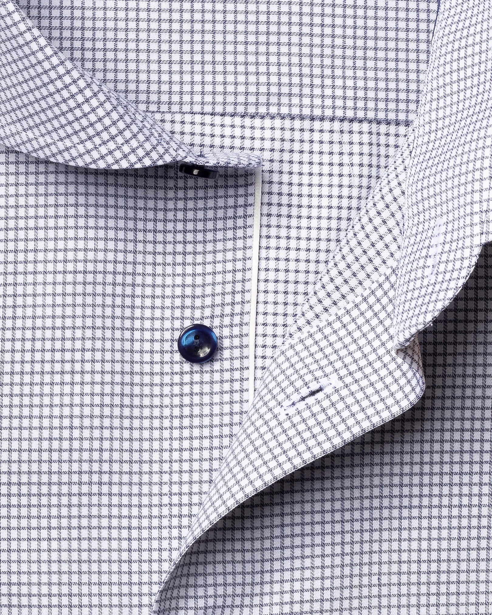 Eton - blue micro check stretch shirt extreme cut away