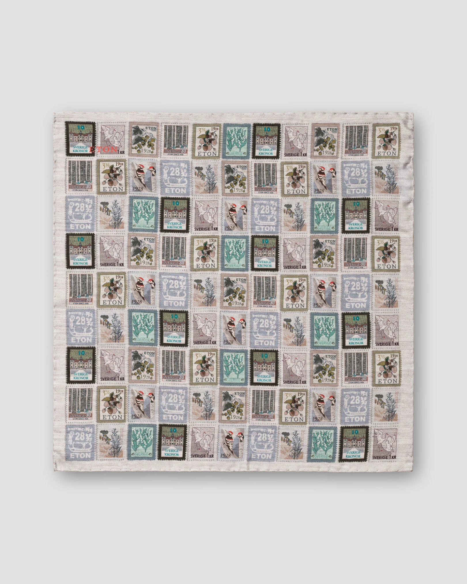 Eton - gray postage print silk pocket square
