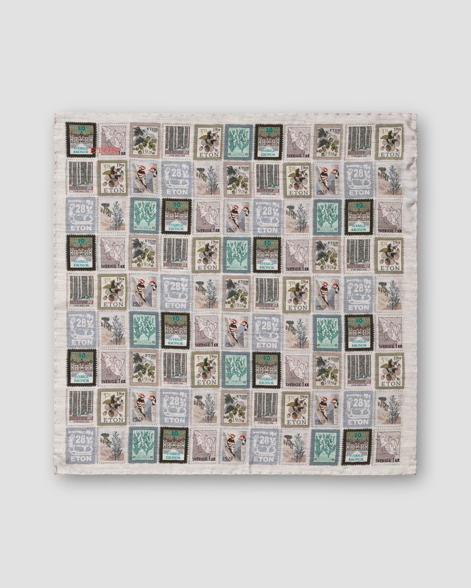 Eton - gray postage print silk pocket square