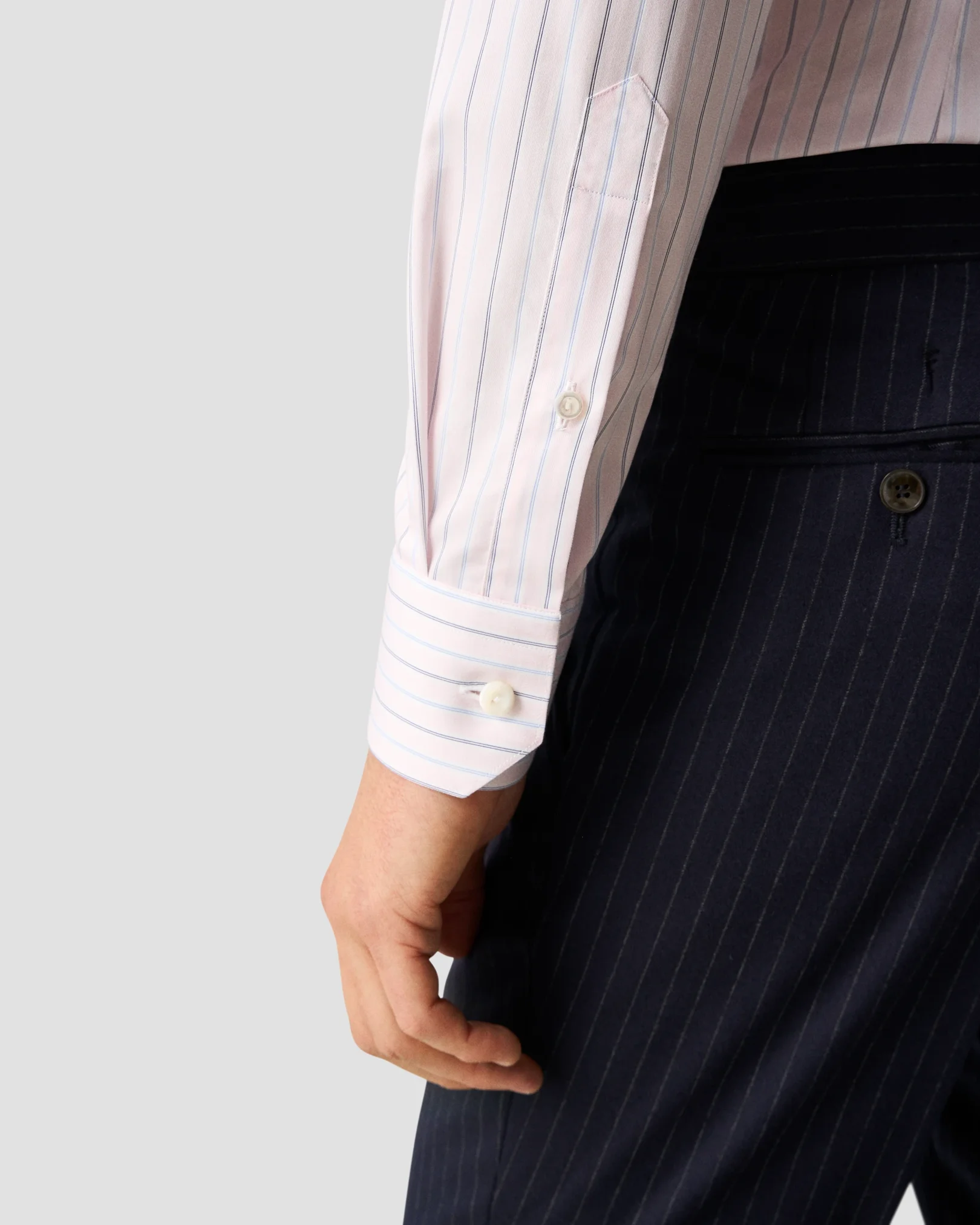 Eton - pink striped white collar elevated pique shirt