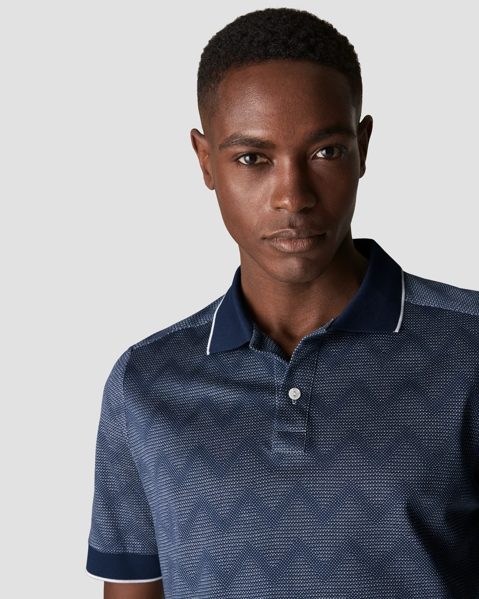 Eton - dark blue knit jacquard short sleeve