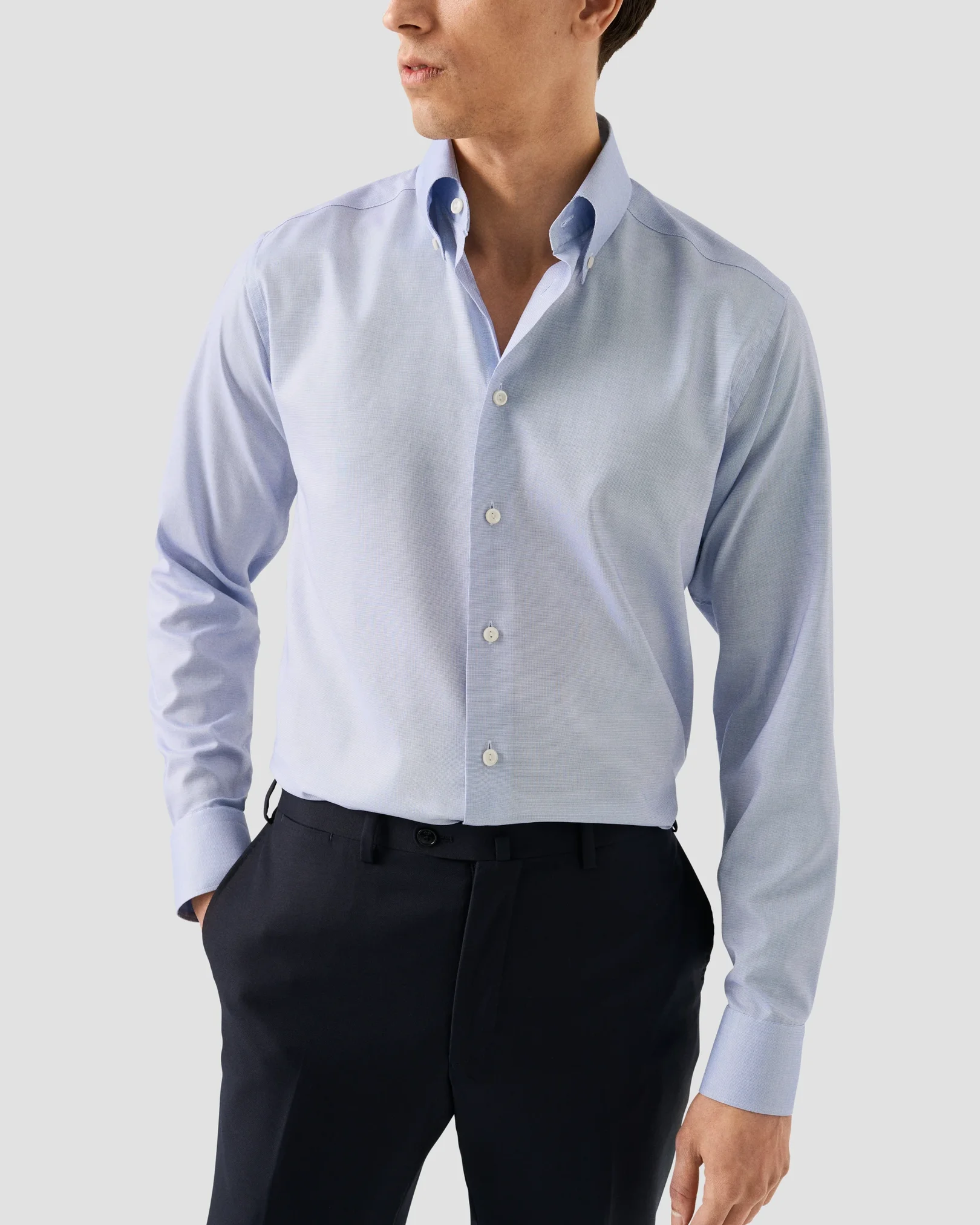 Eton - mid blue solid wrinkle free oxford