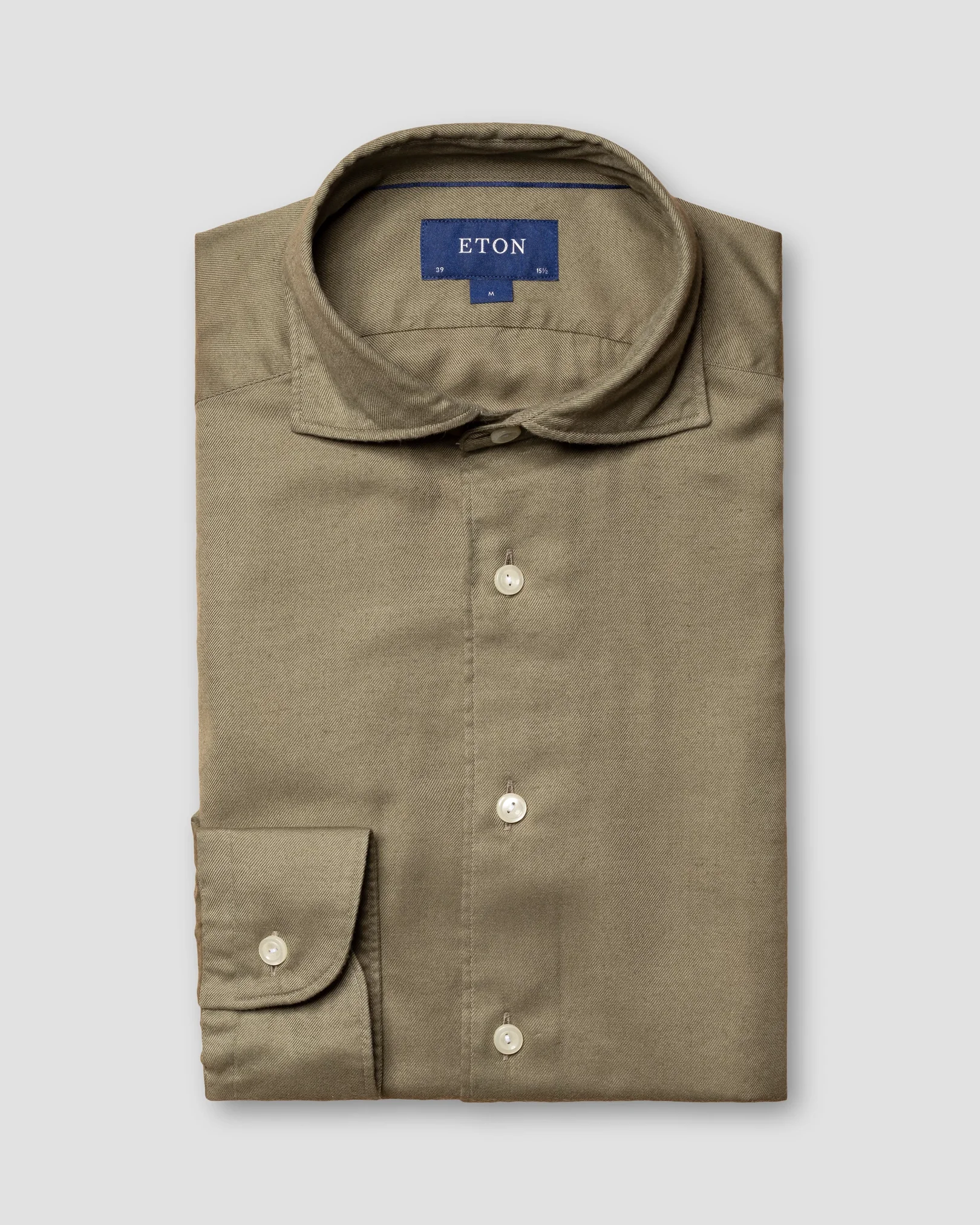 Eton - dark green cotton tencel flannel wide spread single rounded slim soft