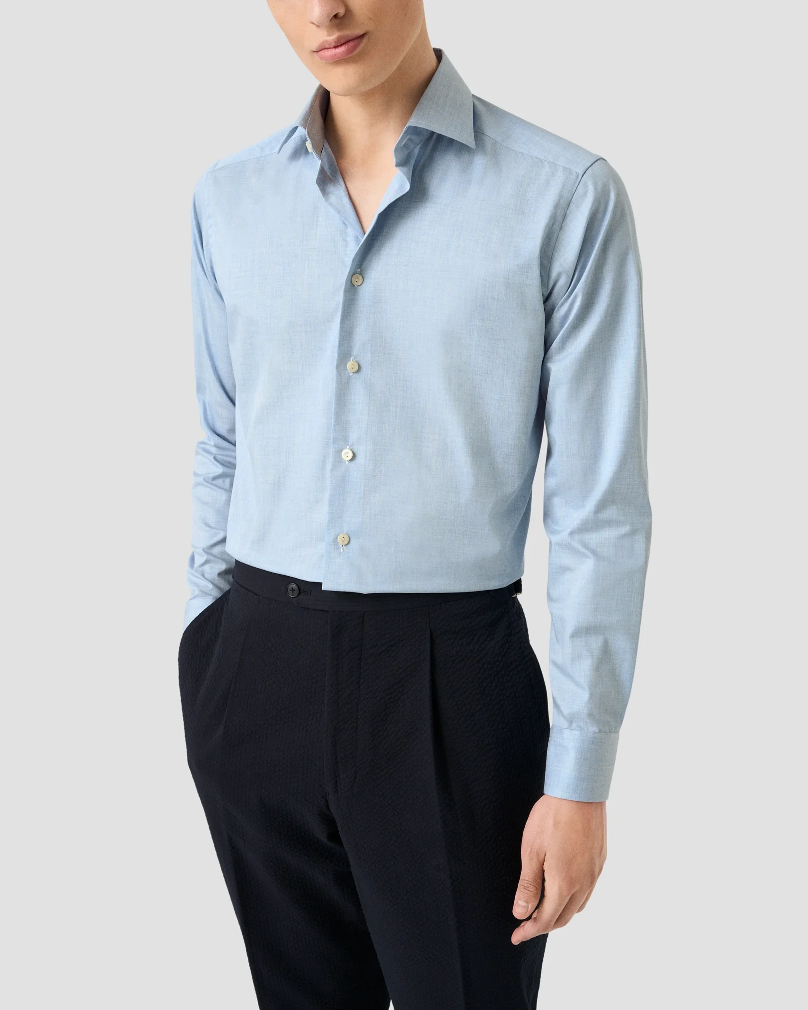 Eton - light blue solid fine twill shirt cutaway