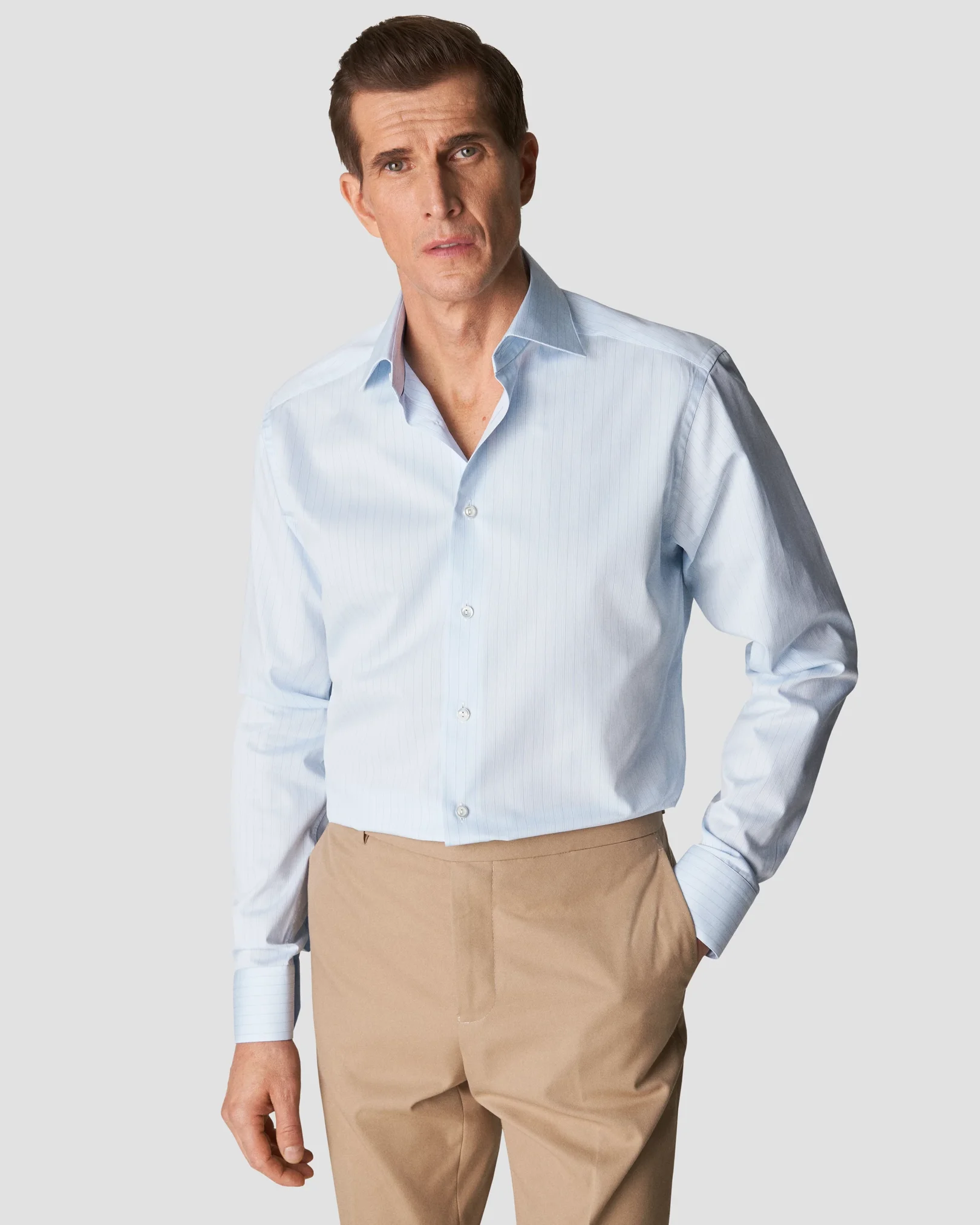 Eton - light blue fine twill cutaway striped