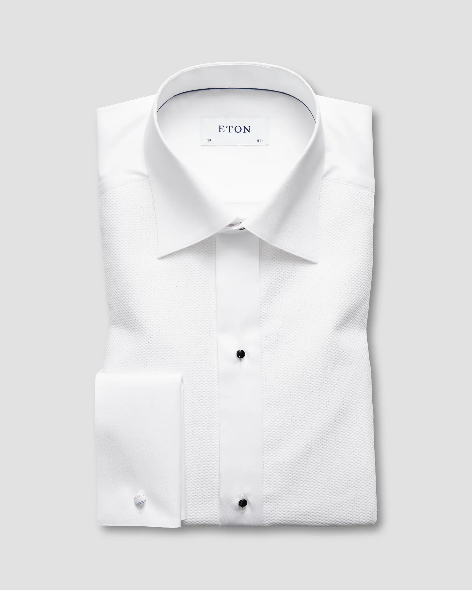 Eton - white pique tuxedo shirt glitter effect
