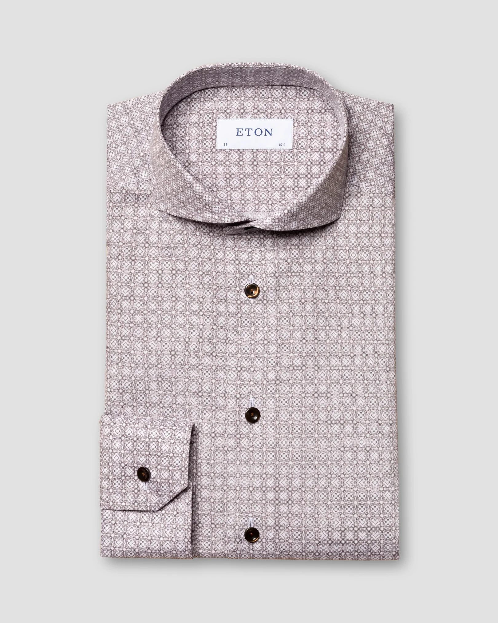 Eton - brown medallion print poplin shirt extreme cut away