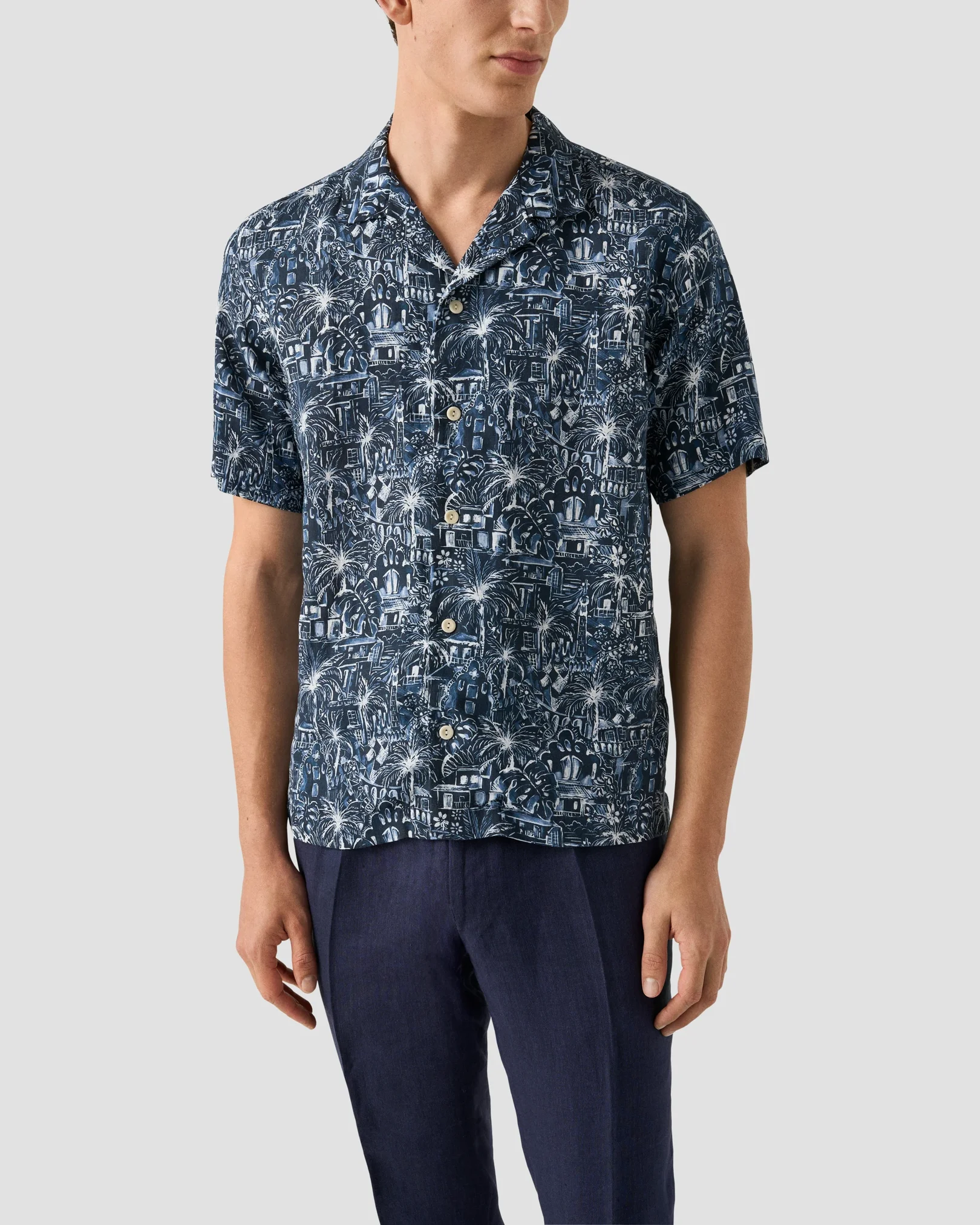 Eton - dark blue gaudi garden print resort shirt