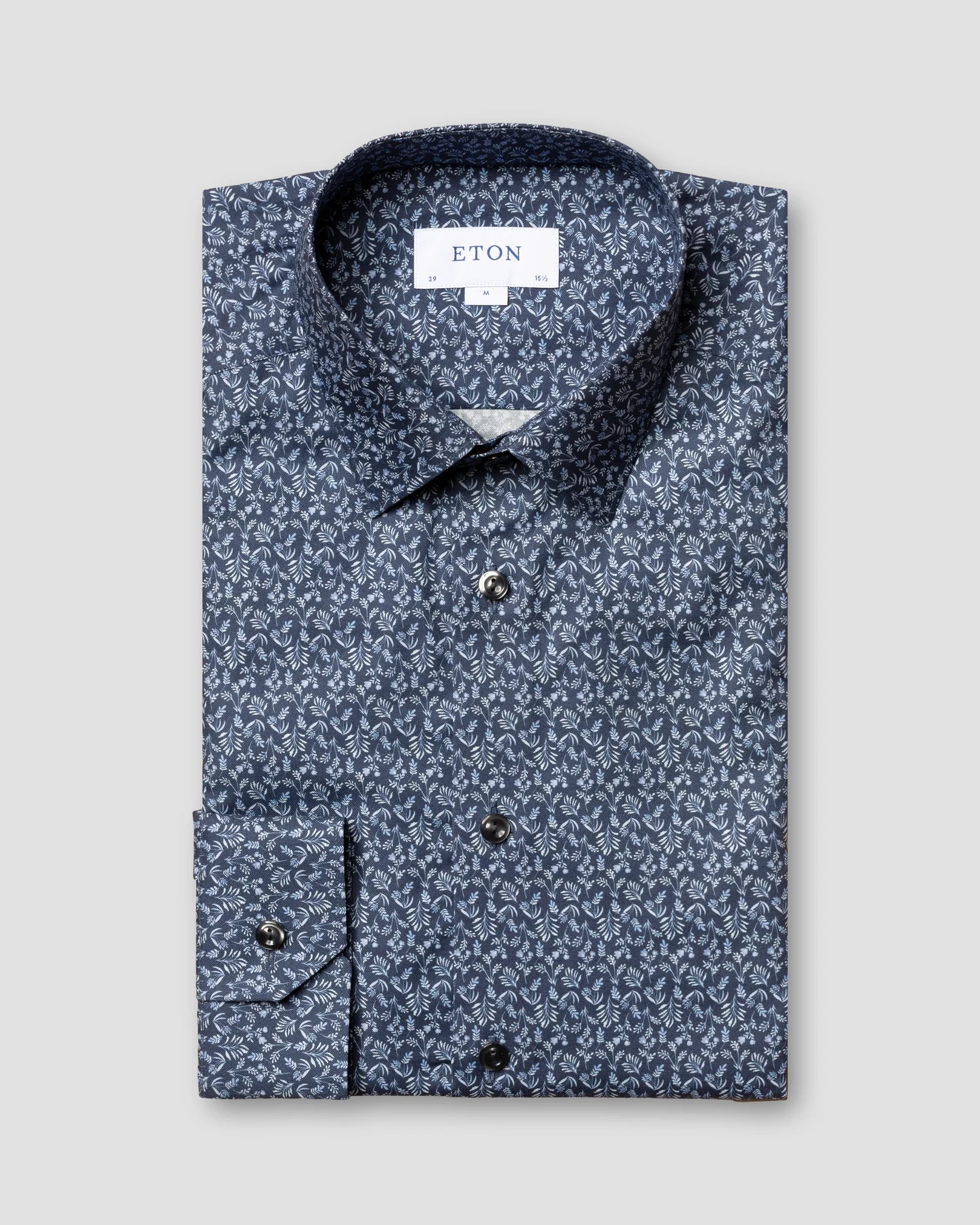 Eton - navy flannel floral print shirt pointed