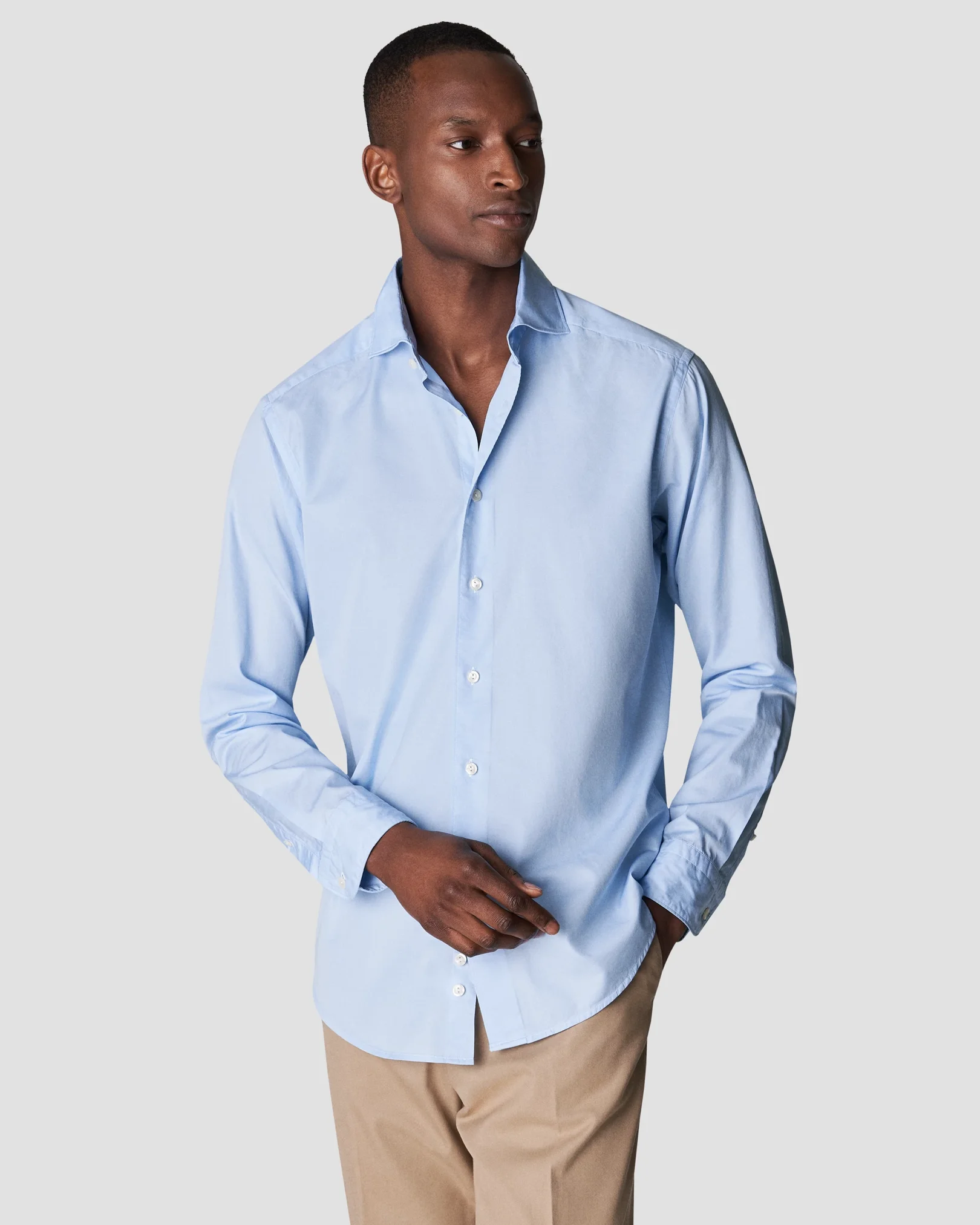 Eton - light blue twill cotton tencel blend