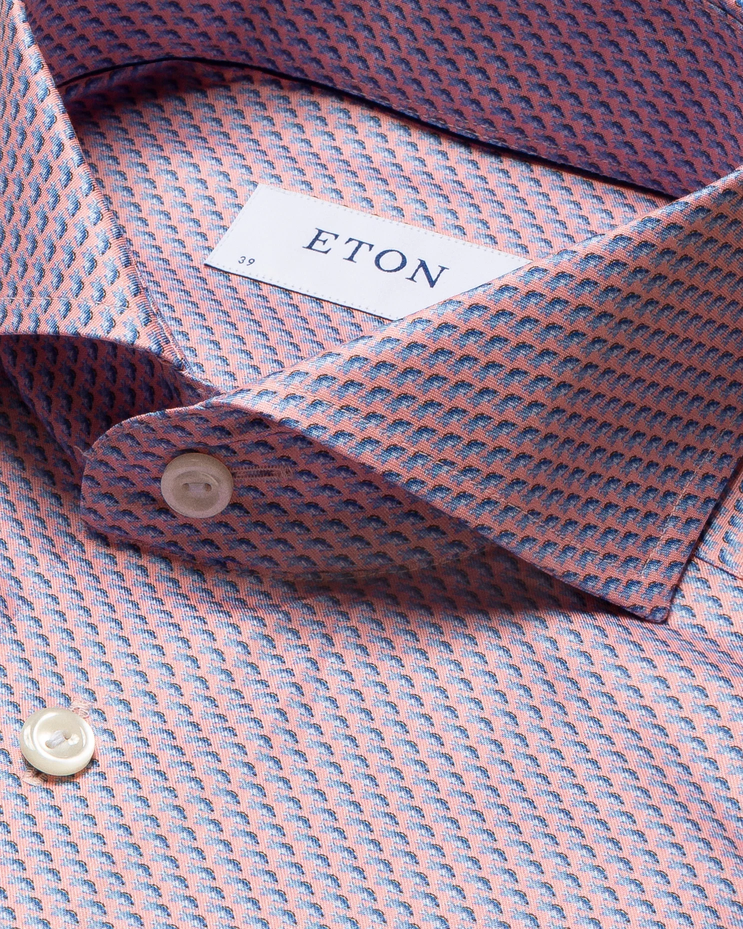 Eton - blue fish print signature twill shirt extreme cut away