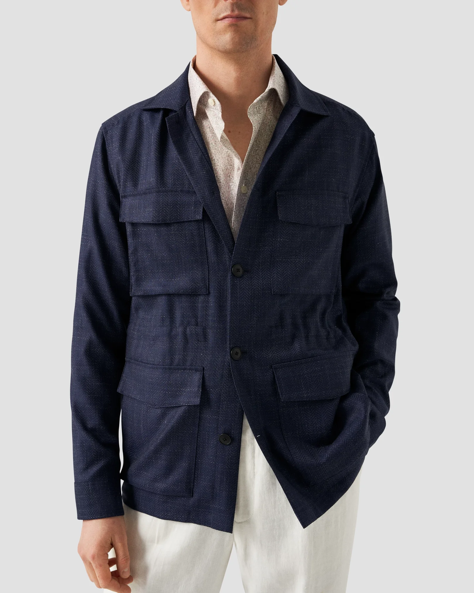 Eton - pink twill cutaway floral shirt