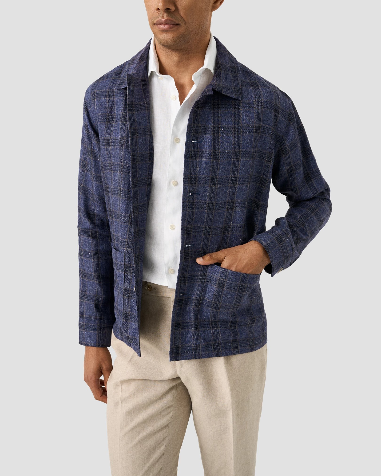 Eton - white solid short sleeve linen shirt