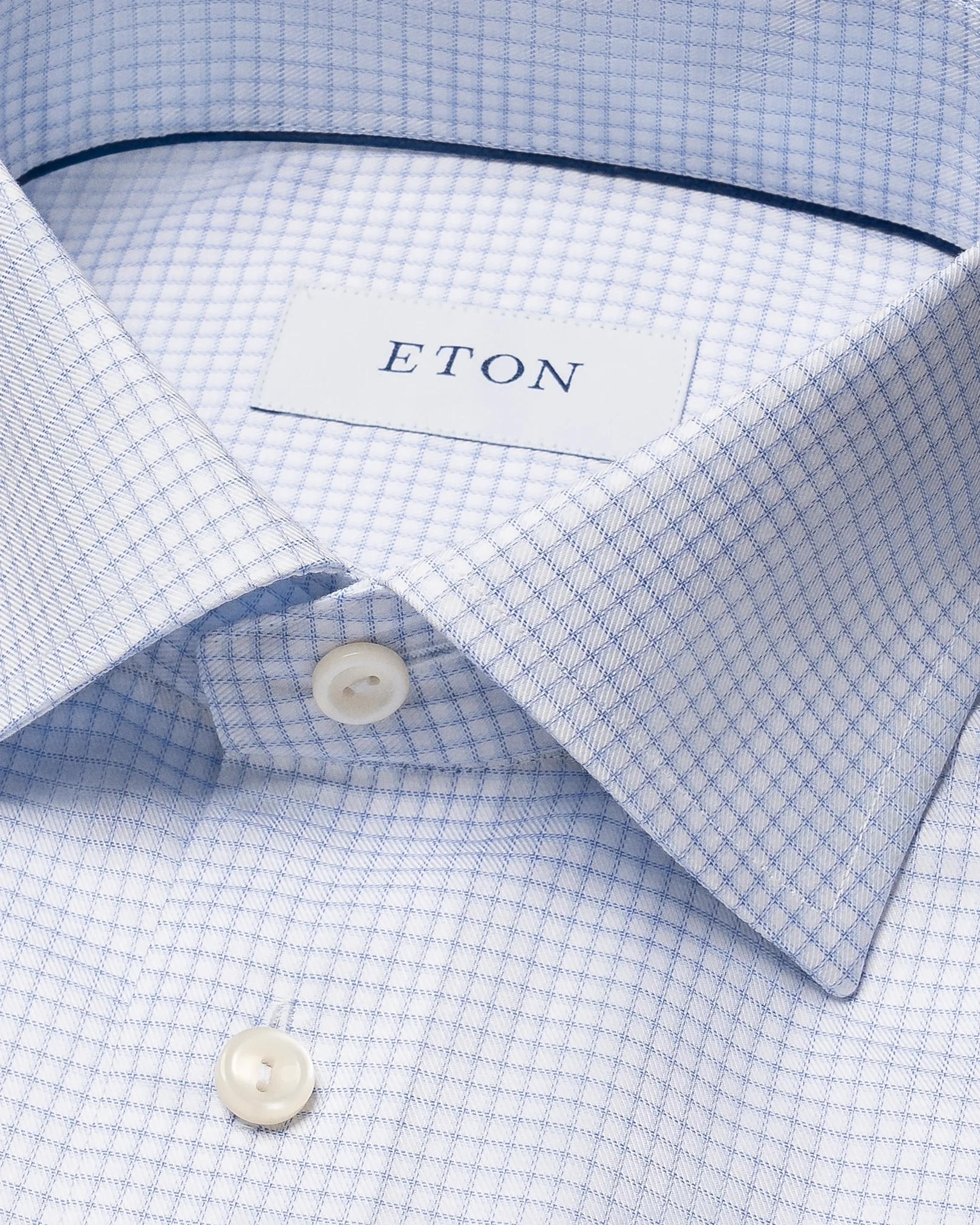 Eton - checked light blue signature twill